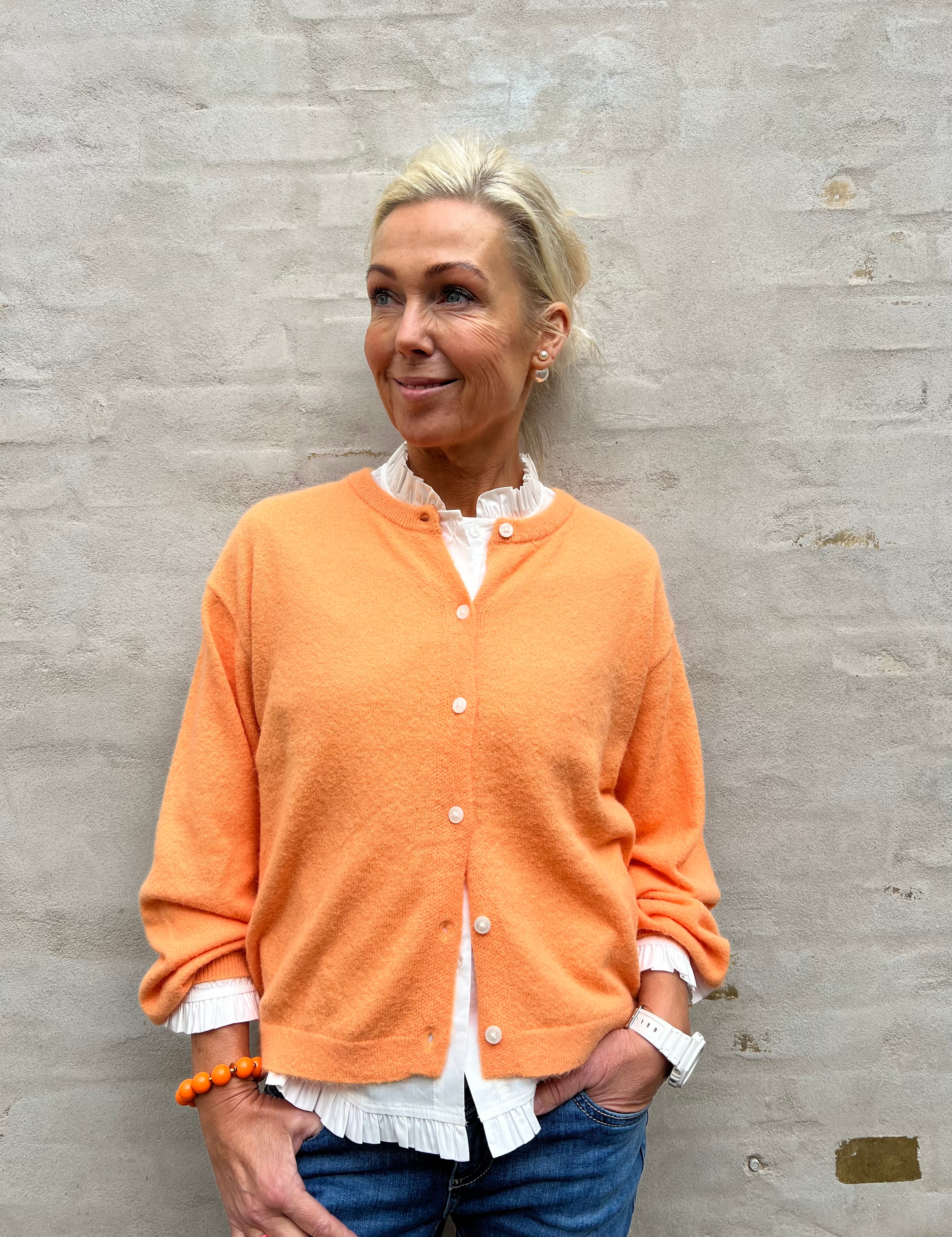 NAOMI LS O-NECK KNIT CARDIGAN - Russet Orange MELANGE