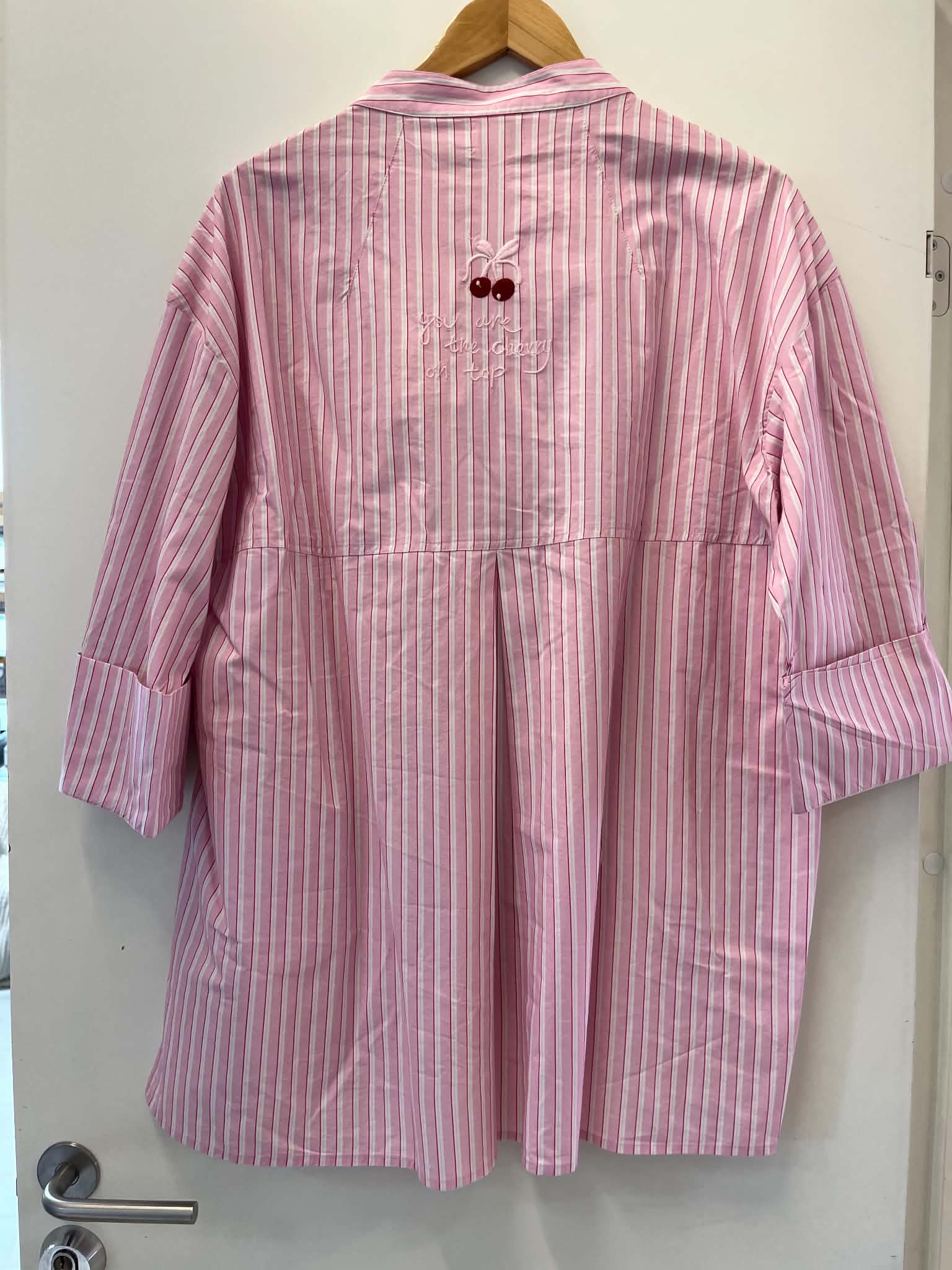 Luna Cherry Shirt - Light Pink Stripe
