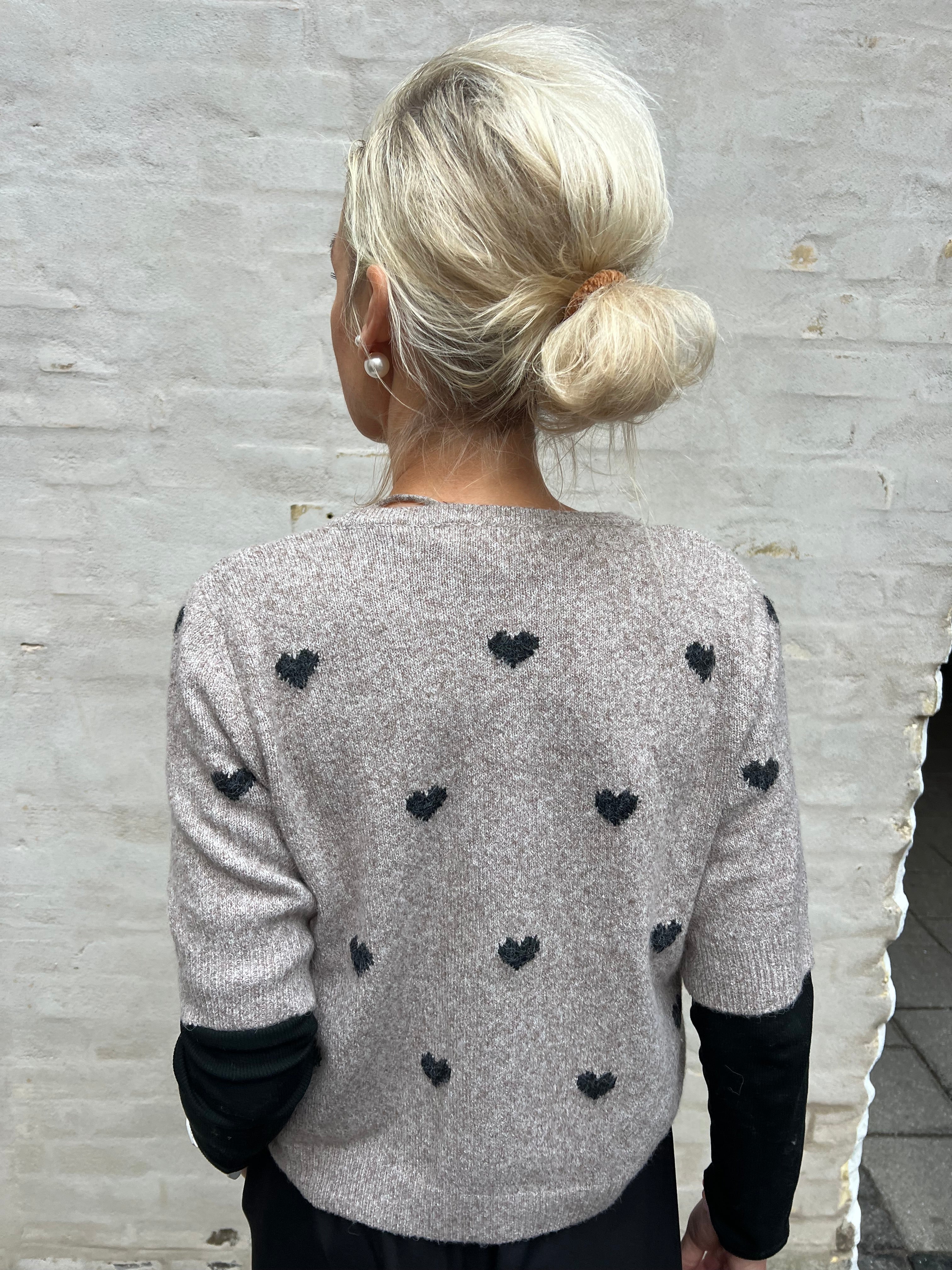 DOFFY 2/4 O-NECK CARDIGAN - Moon rock/black