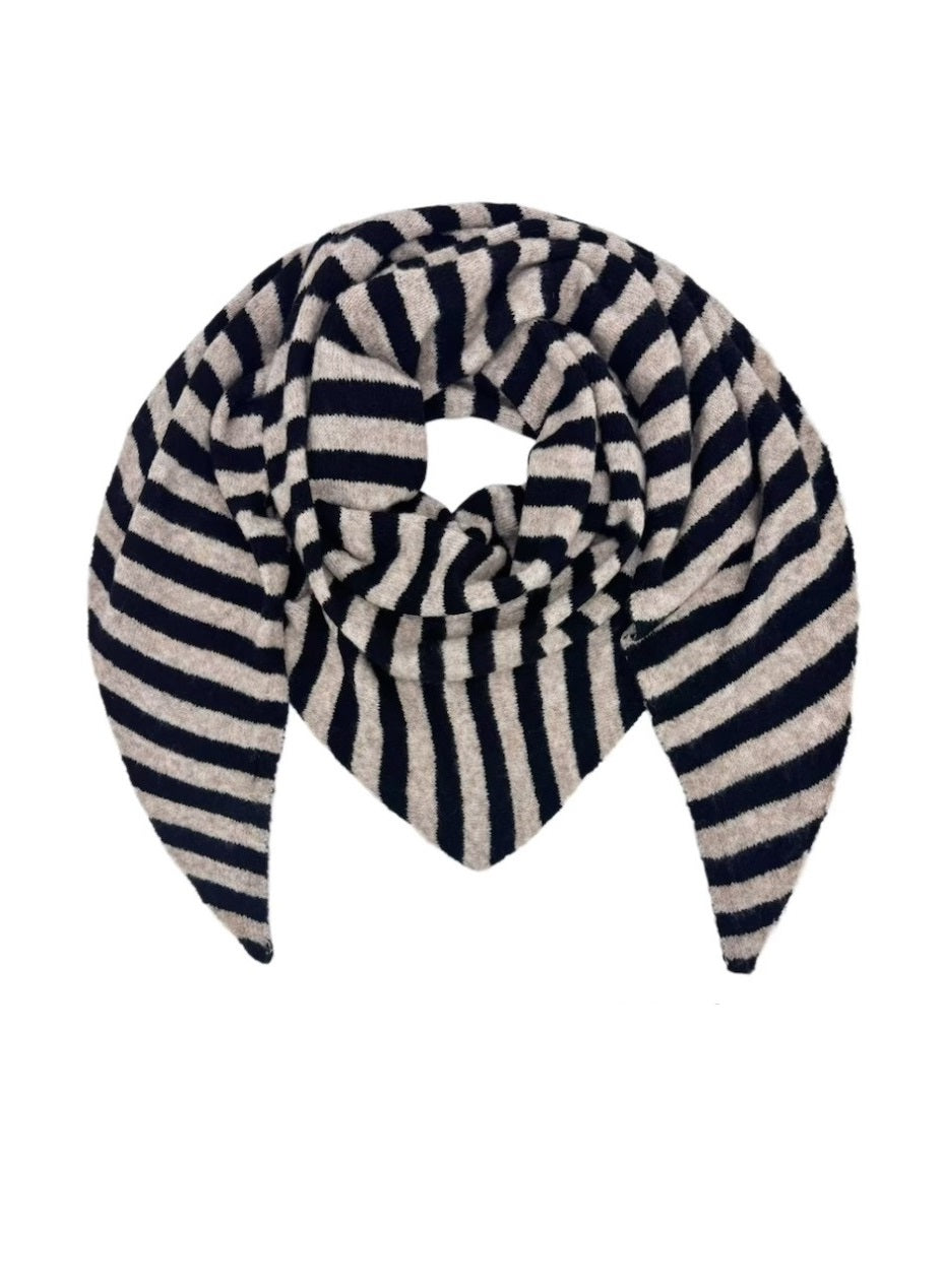 Big Knit Scarf w. Stripes - Black