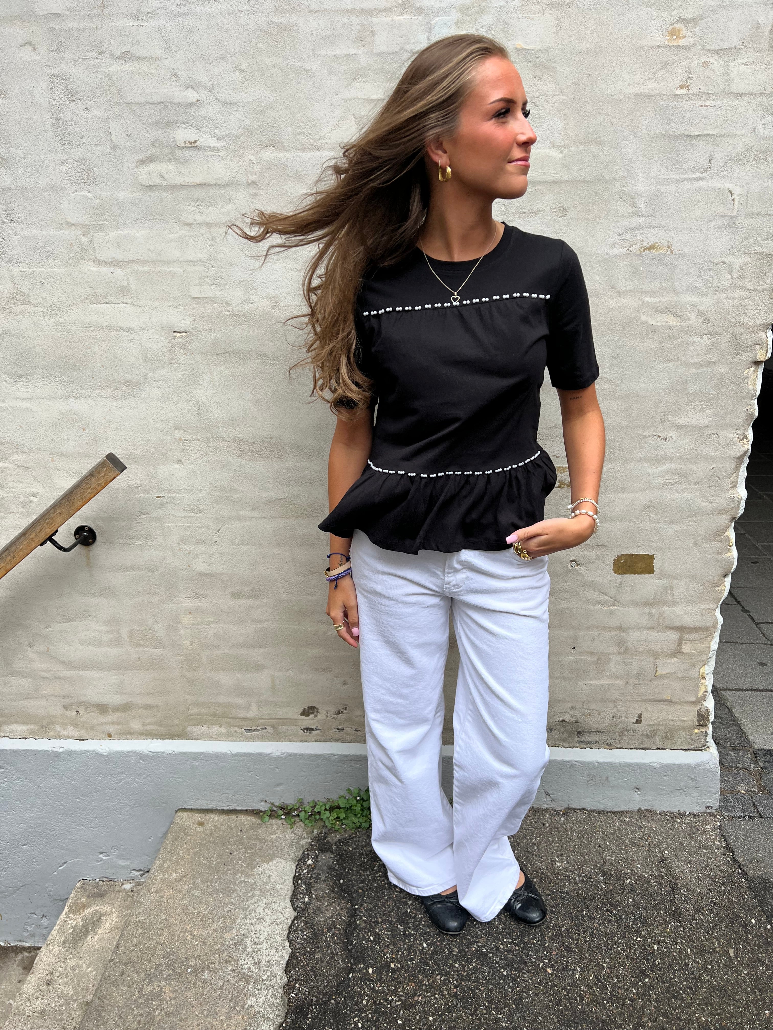 Poula Pearl Top - Black/WHITE PEARL