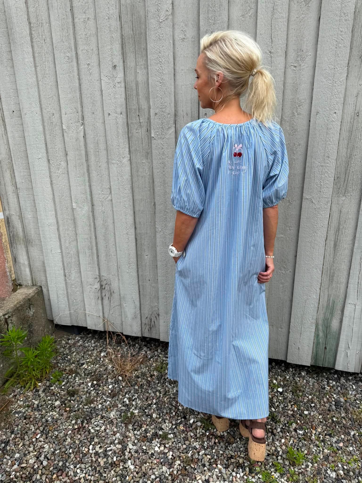 Cherry Dress - Light Blue Print