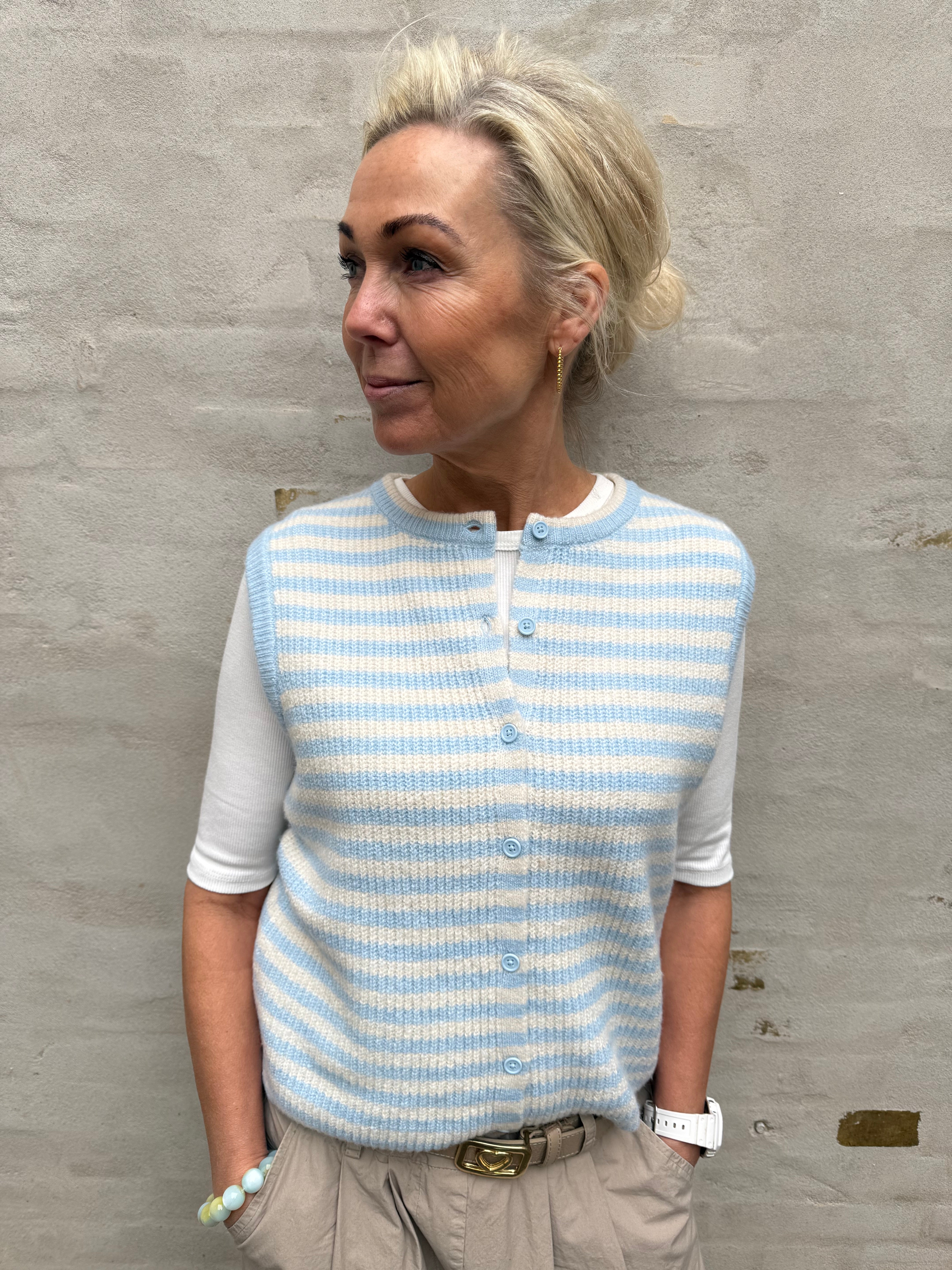 MALOU SL O-HALS STRIPE CARDIGAN - Cashmere Blue Birch