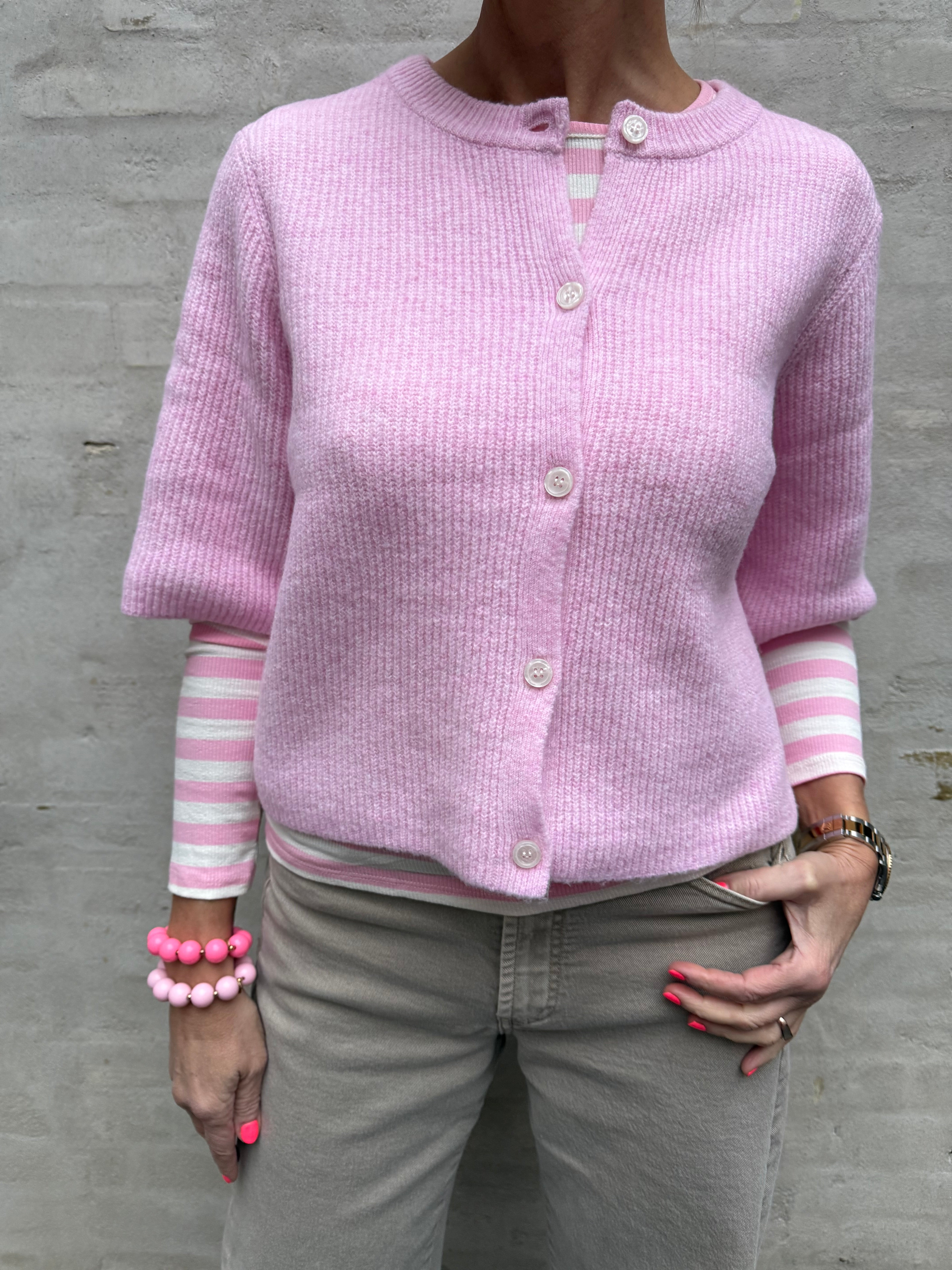 SILLY SS O-NECK KNIT CARDIGAN - Roseate Spoonbill MELANGE