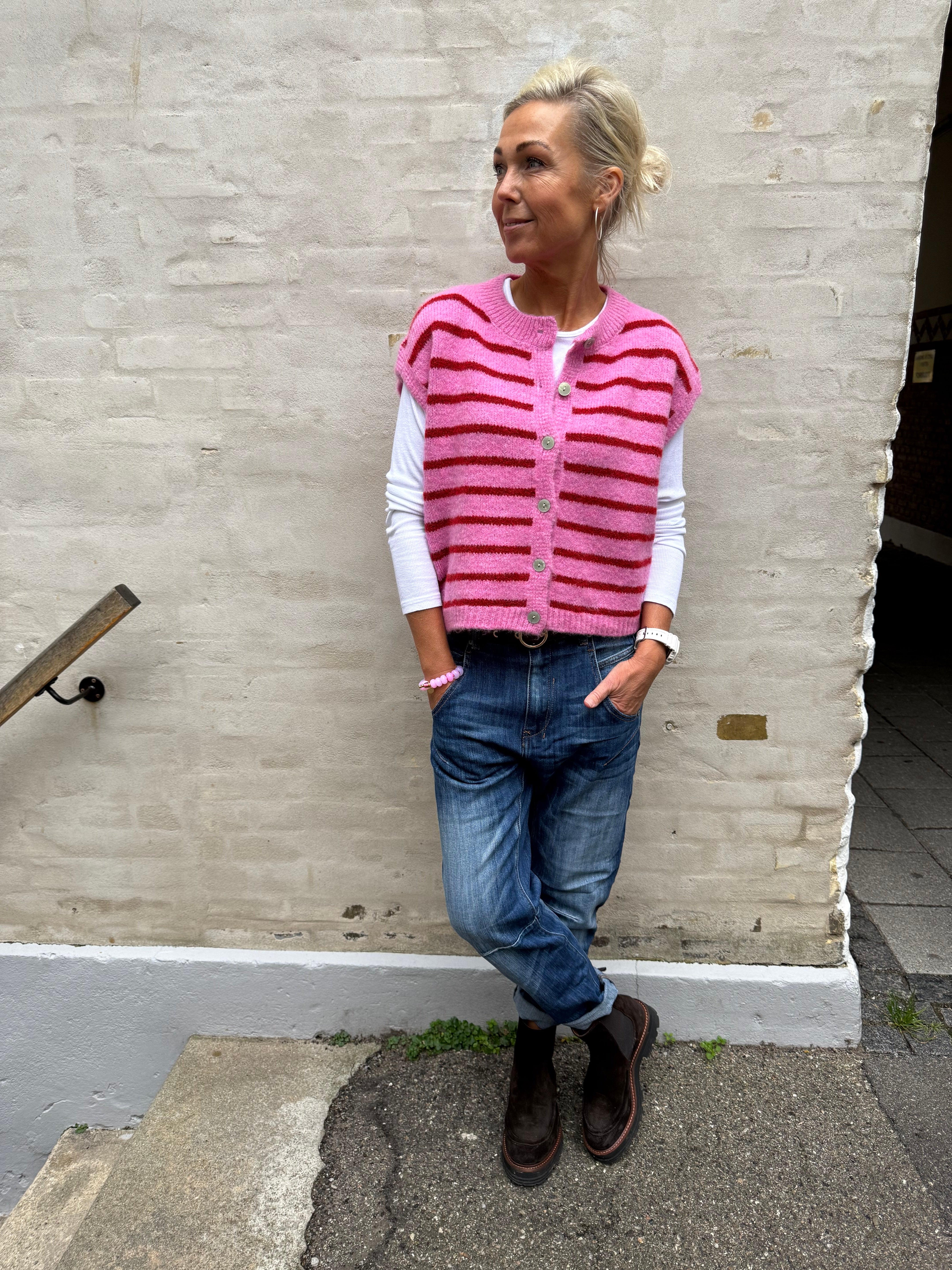 Striped Knit Vest - Burgundy