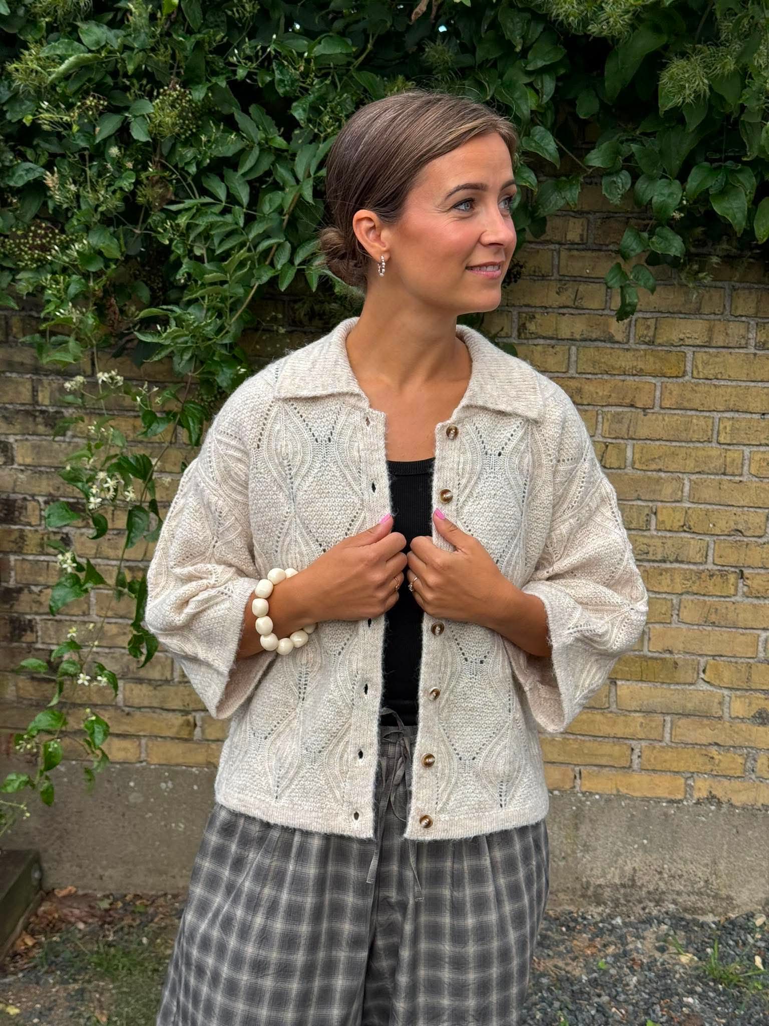 KAISA FLORA 3/4 LO KNIT CARDIGAN - Birch Melange