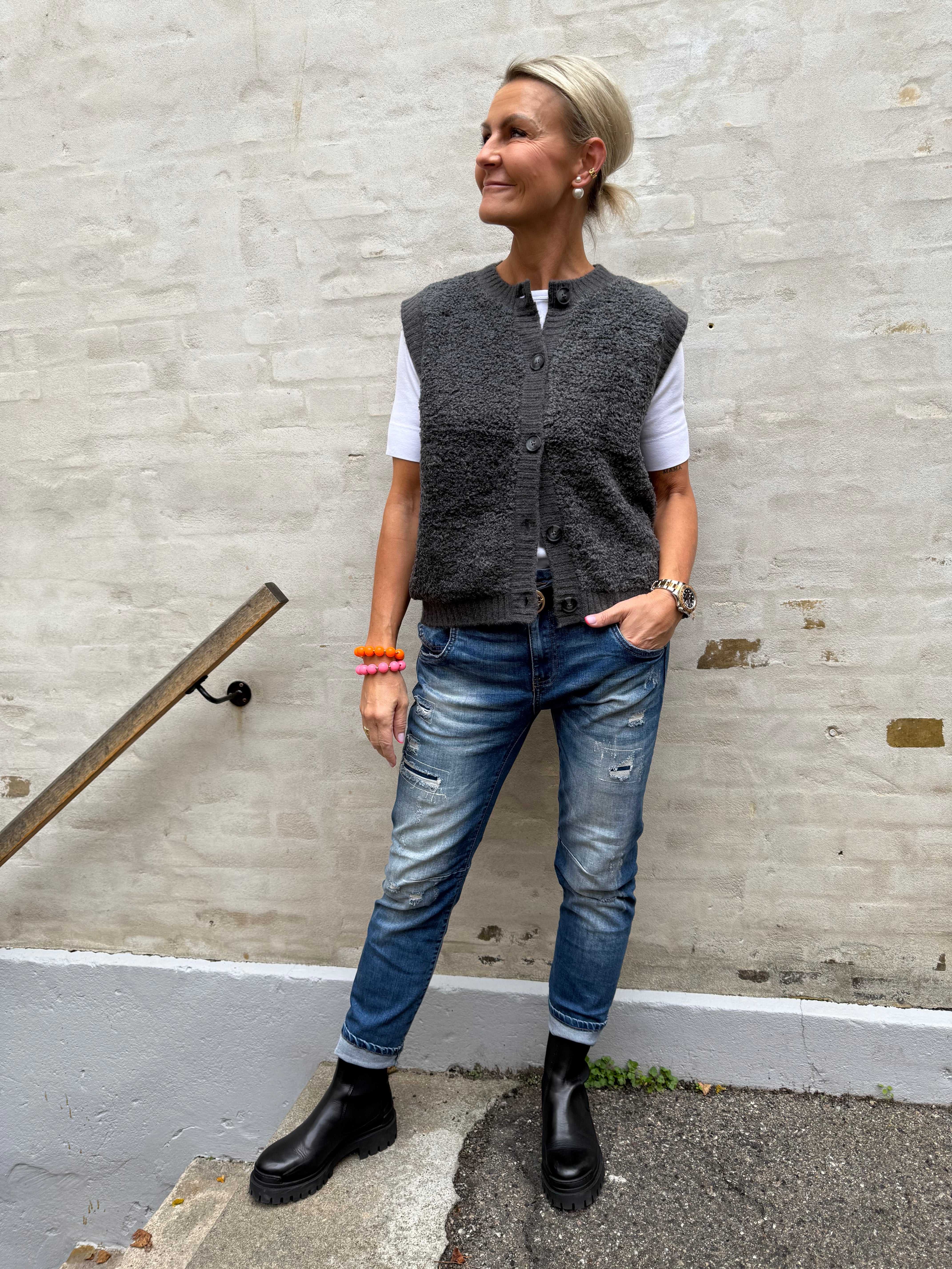 EIRA LIFE S/L ON BUTTON VEST - Asphalt