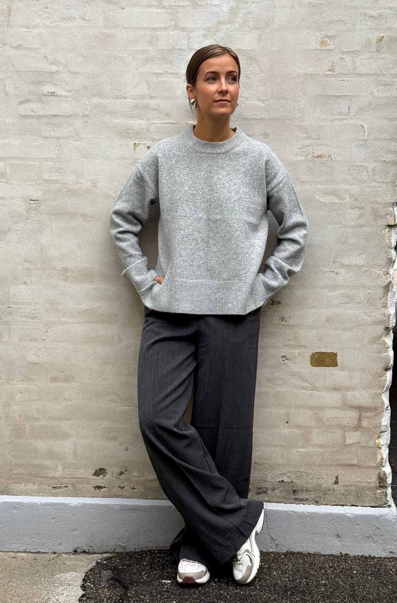 JUNO L/S LO O-NECK KNIT - Medium Grey Melange