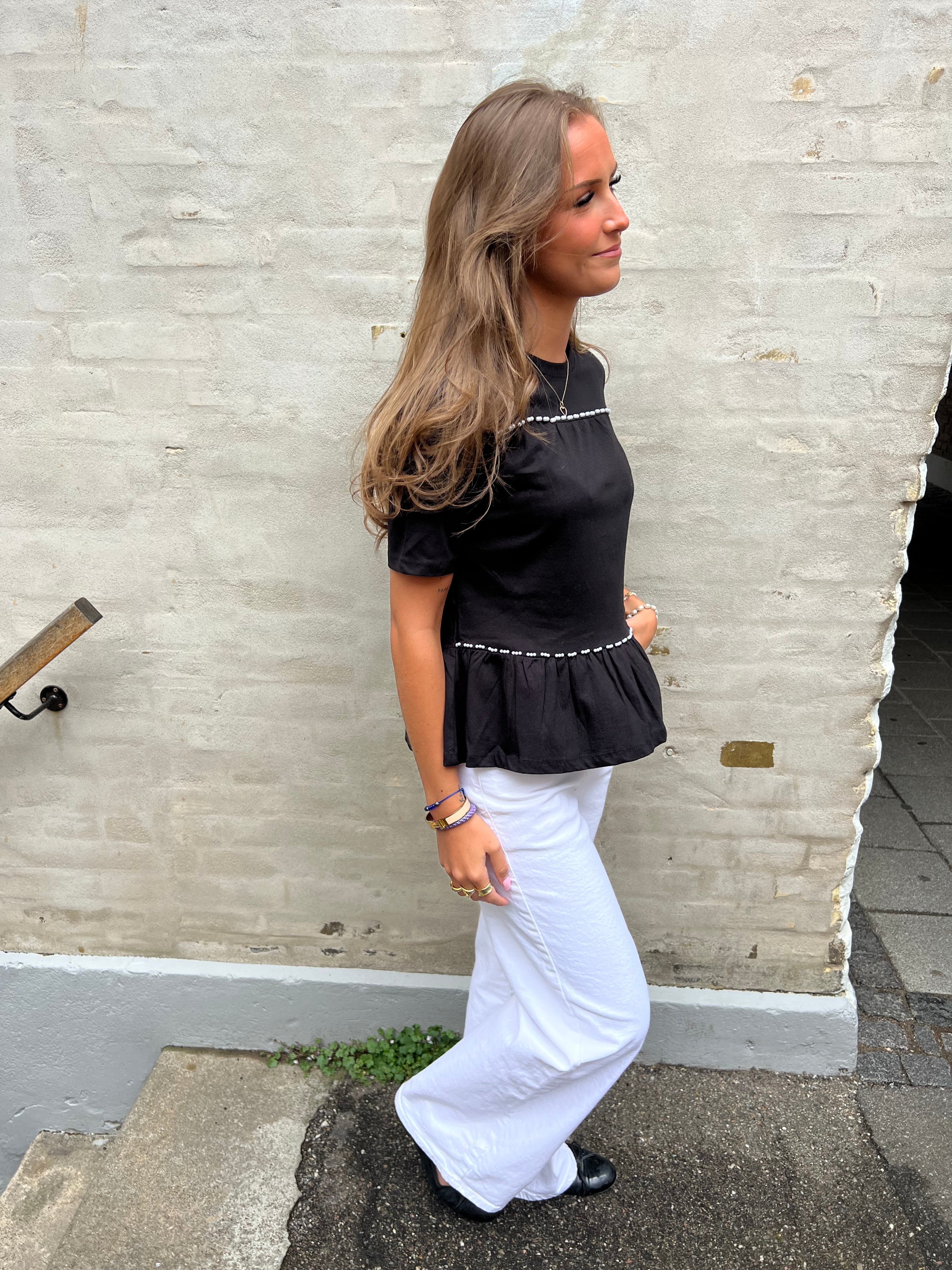 Poula Pearl Top - Black/WHITE PEARL