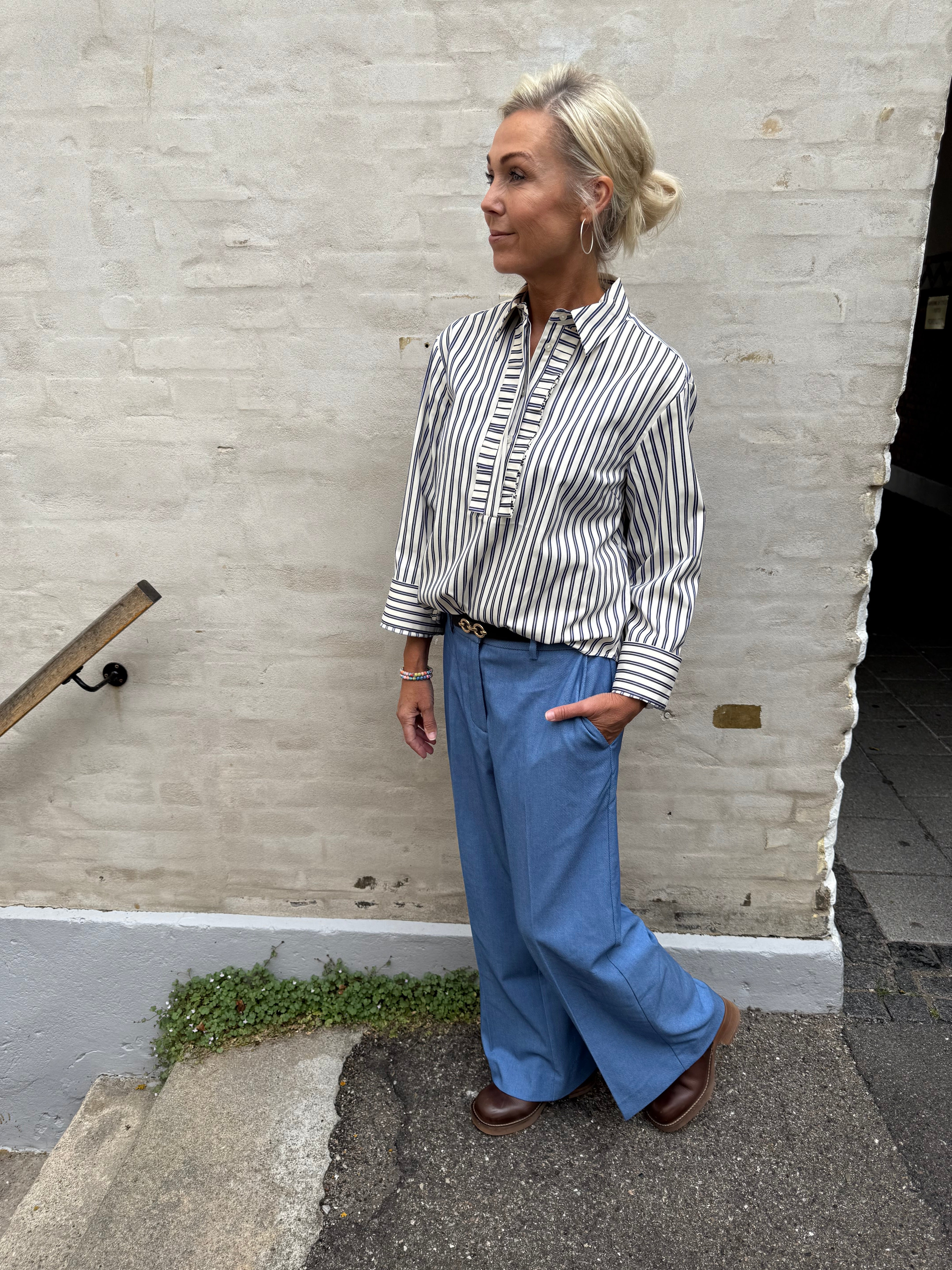 Samson Stripe Frill Shirt - Navy
