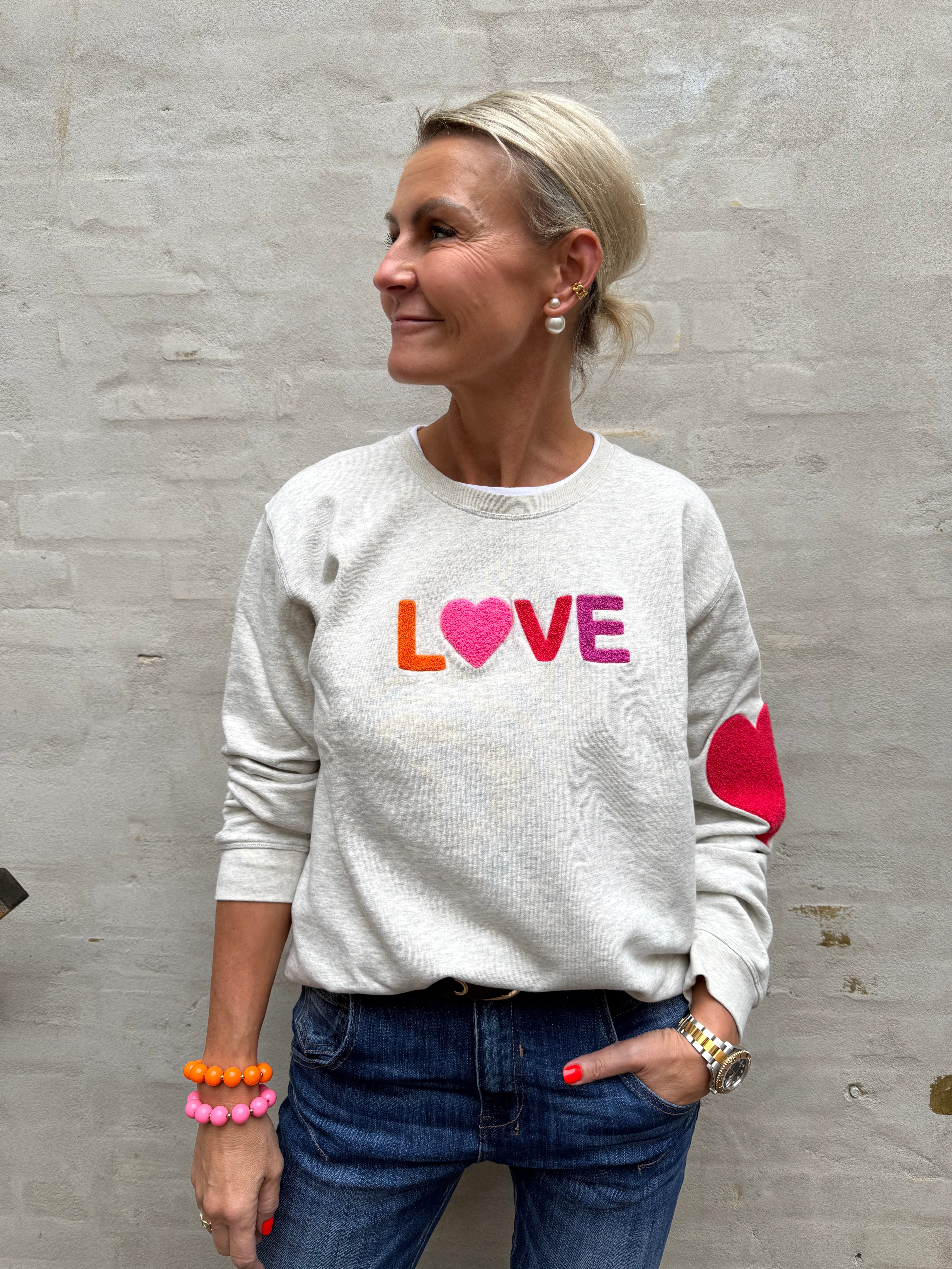 Sweat LOVE - Grey melange with Multi embroidery