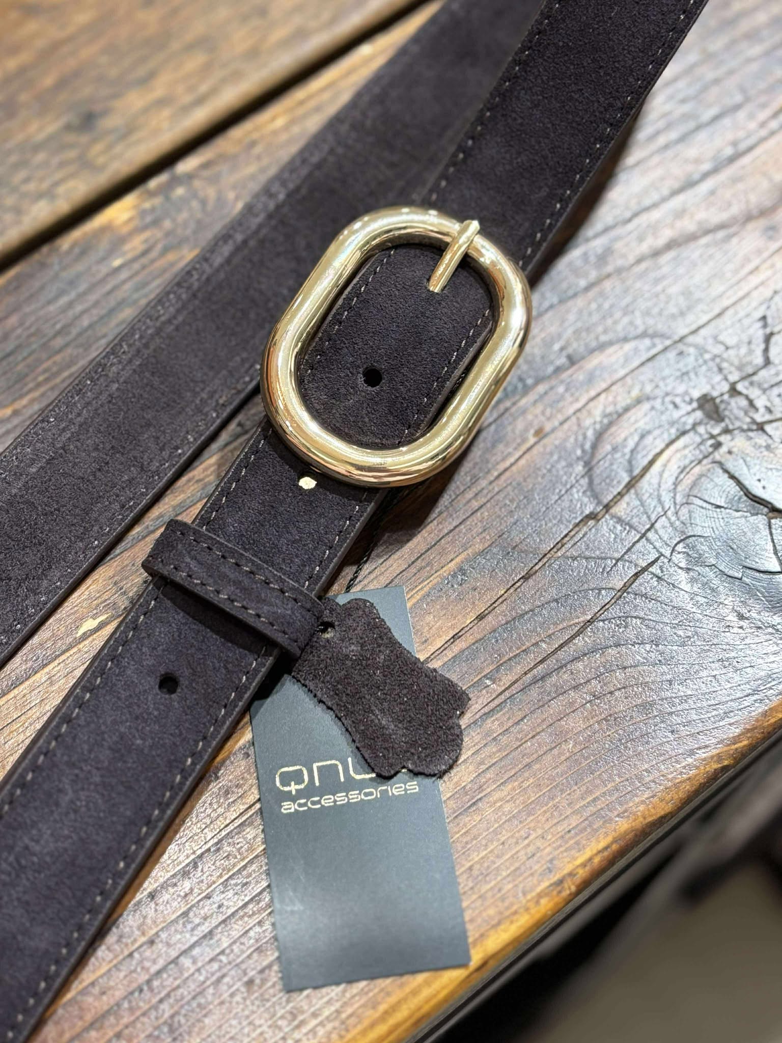 Suede Leather Belt - Marron/Gold