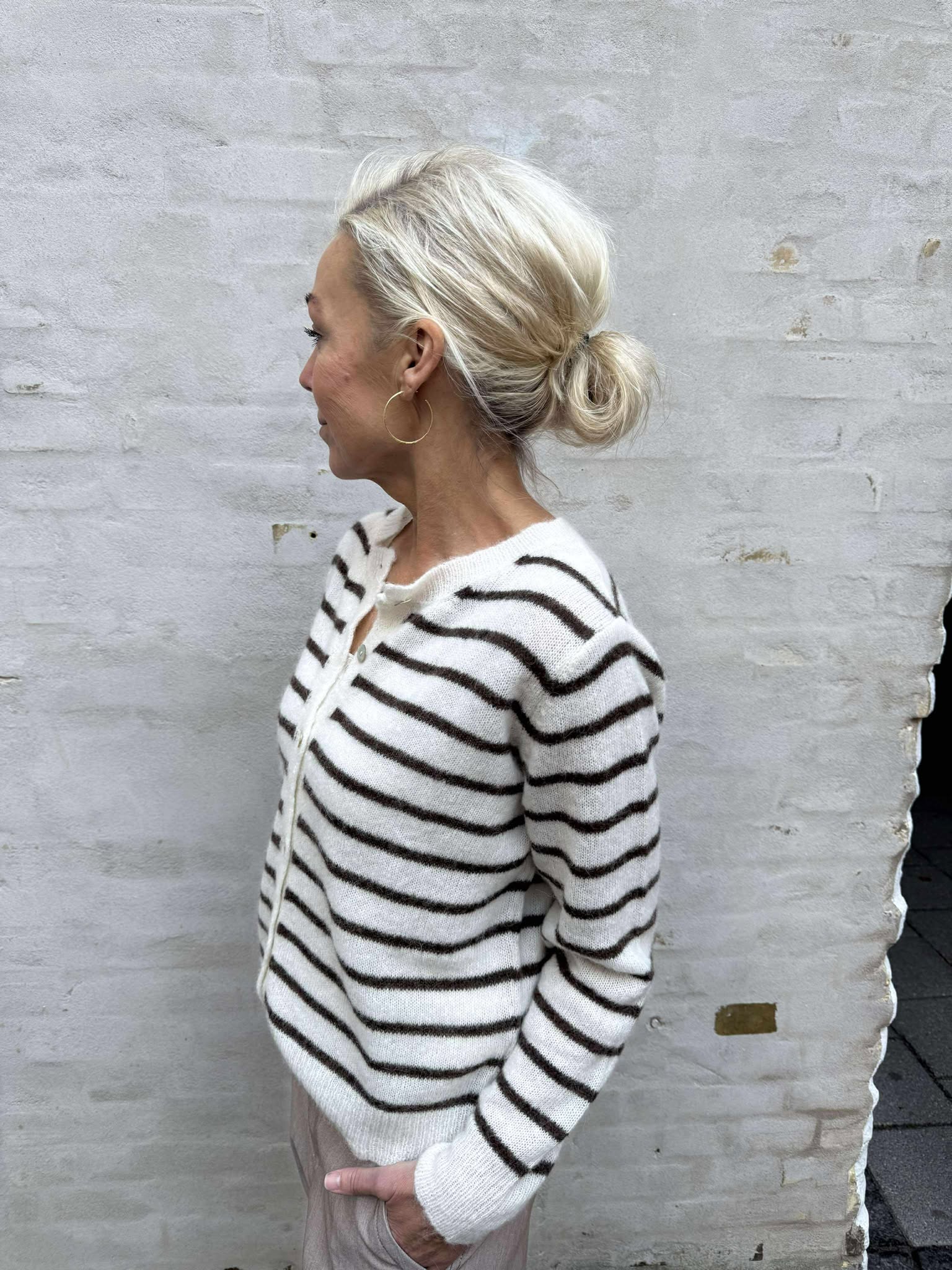 DELL Striped Knit Cardigan - Off White