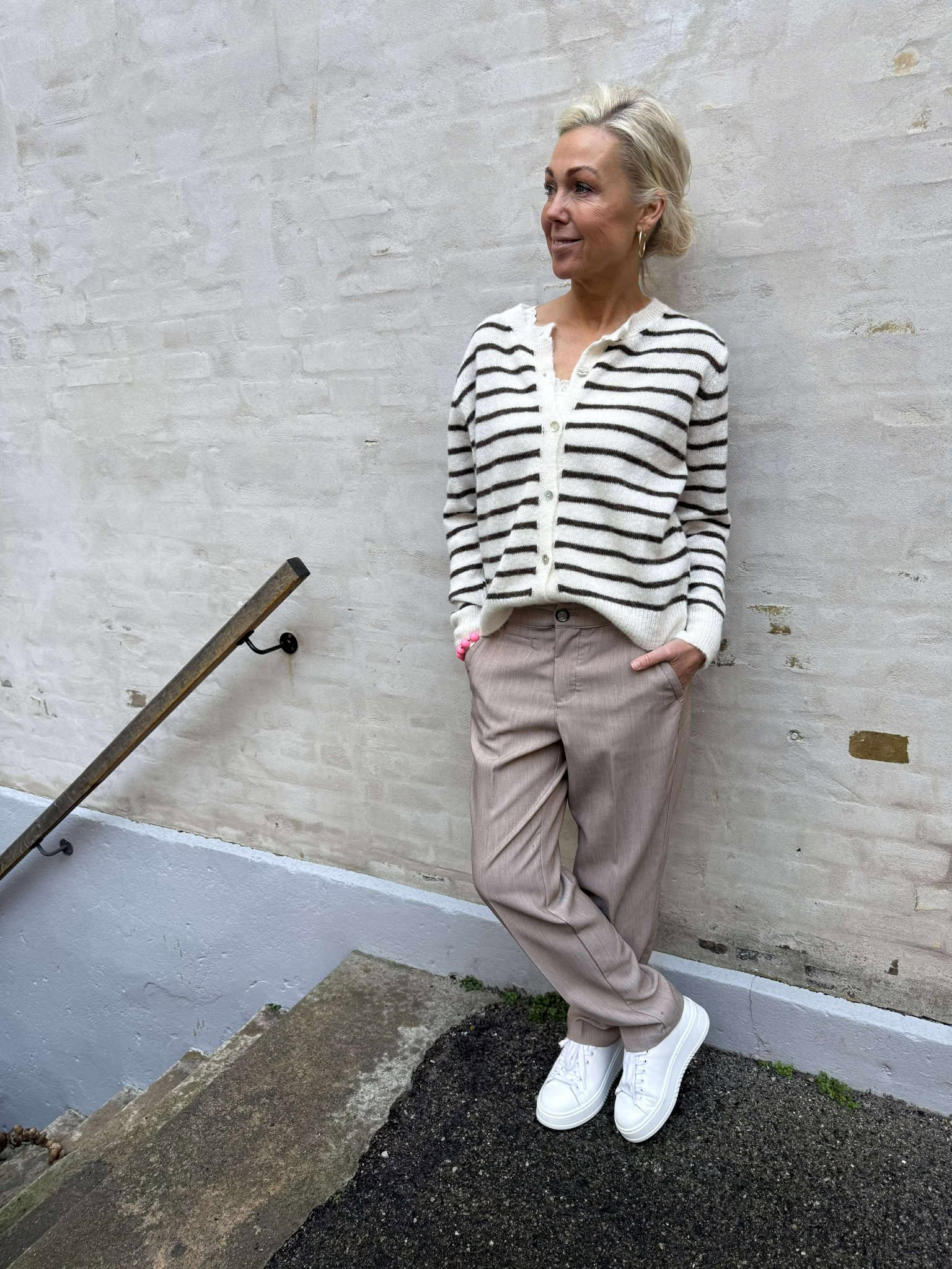 DELL Striped Knit Cardigan - Off White