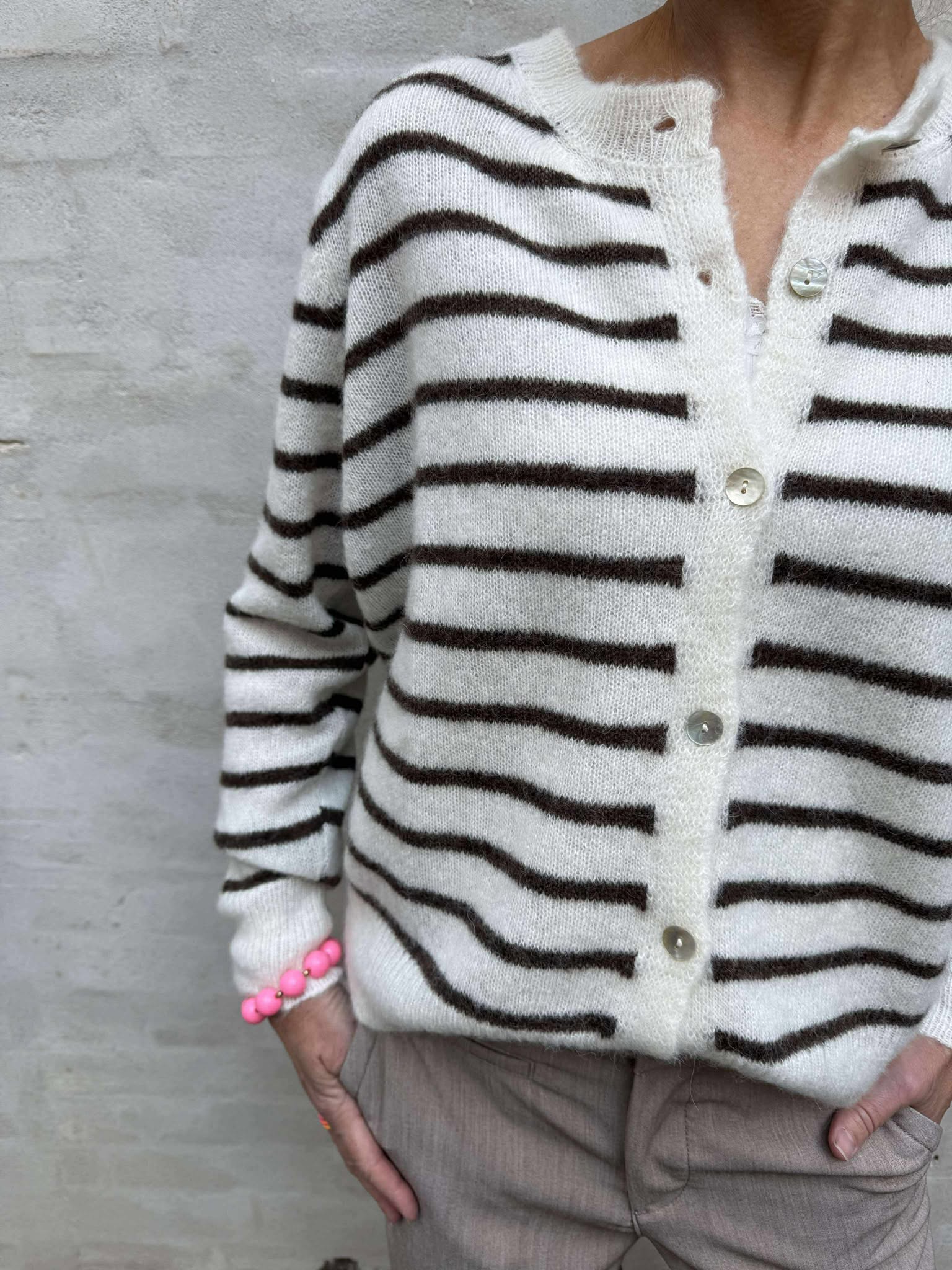 DELL Striped Knit Cardigan - Off White