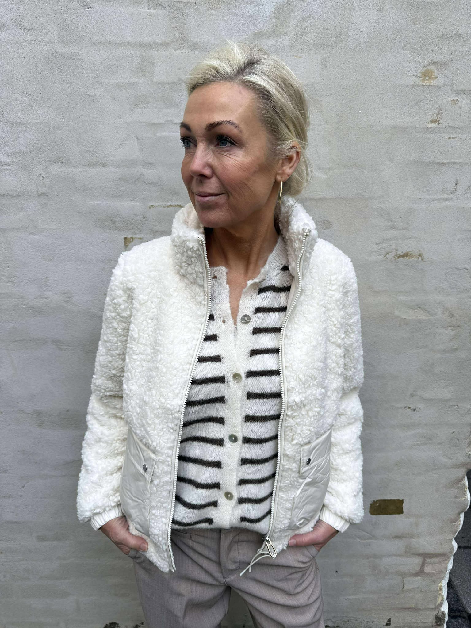 Mat Mix Teddy Jacket - Eggshell