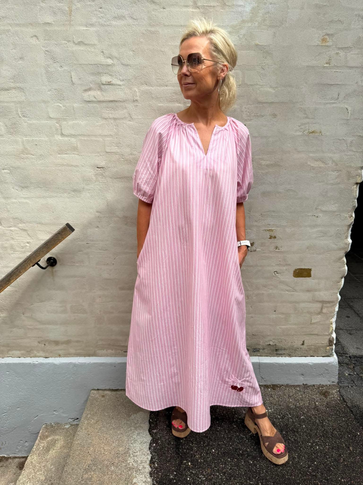 Cherry Dress - Light Pink Print