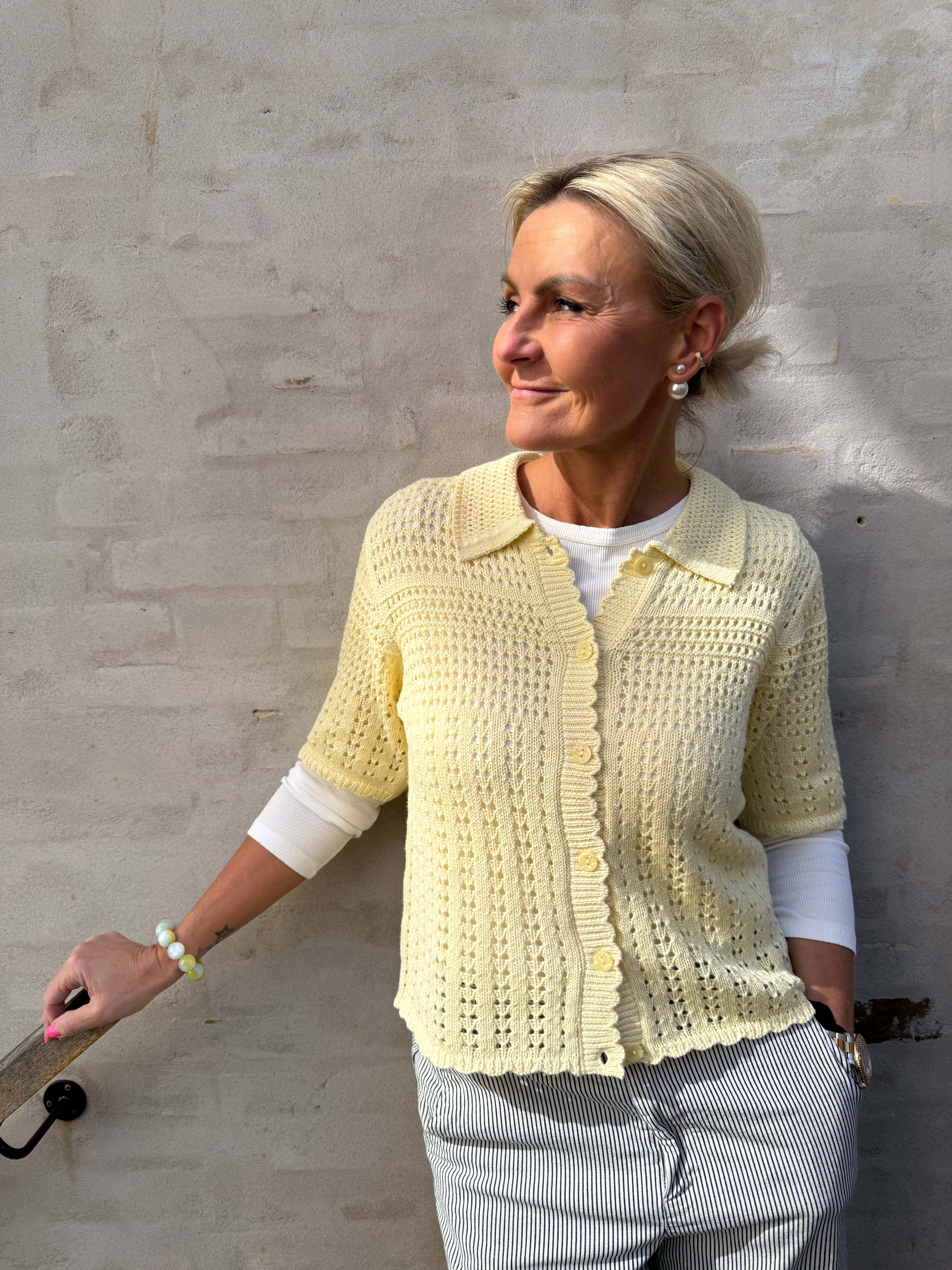 ROBIN 2/4 COLLAR CARDIGAN - Double Cream