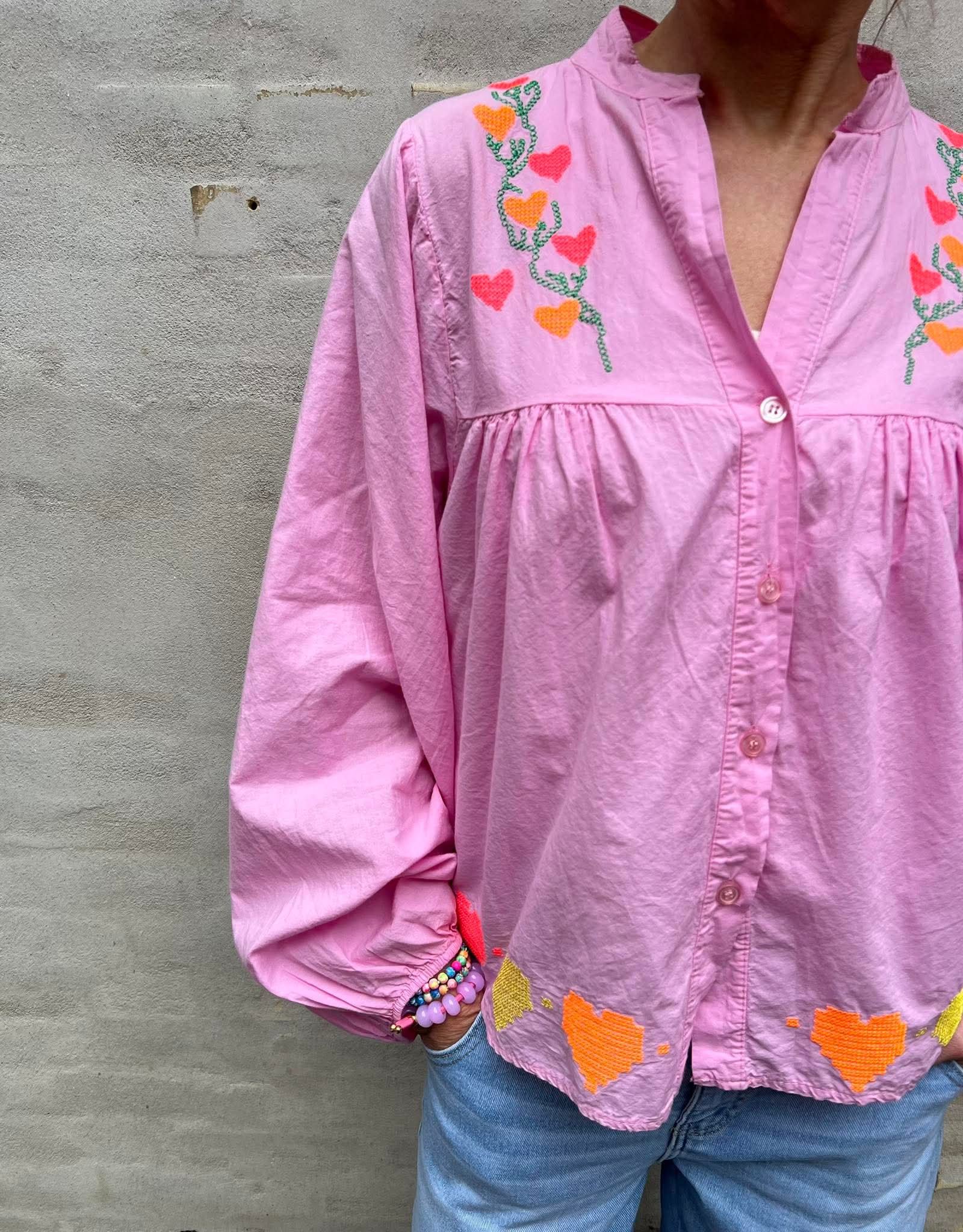 Lux Shirt w. Embrodery - Rosa