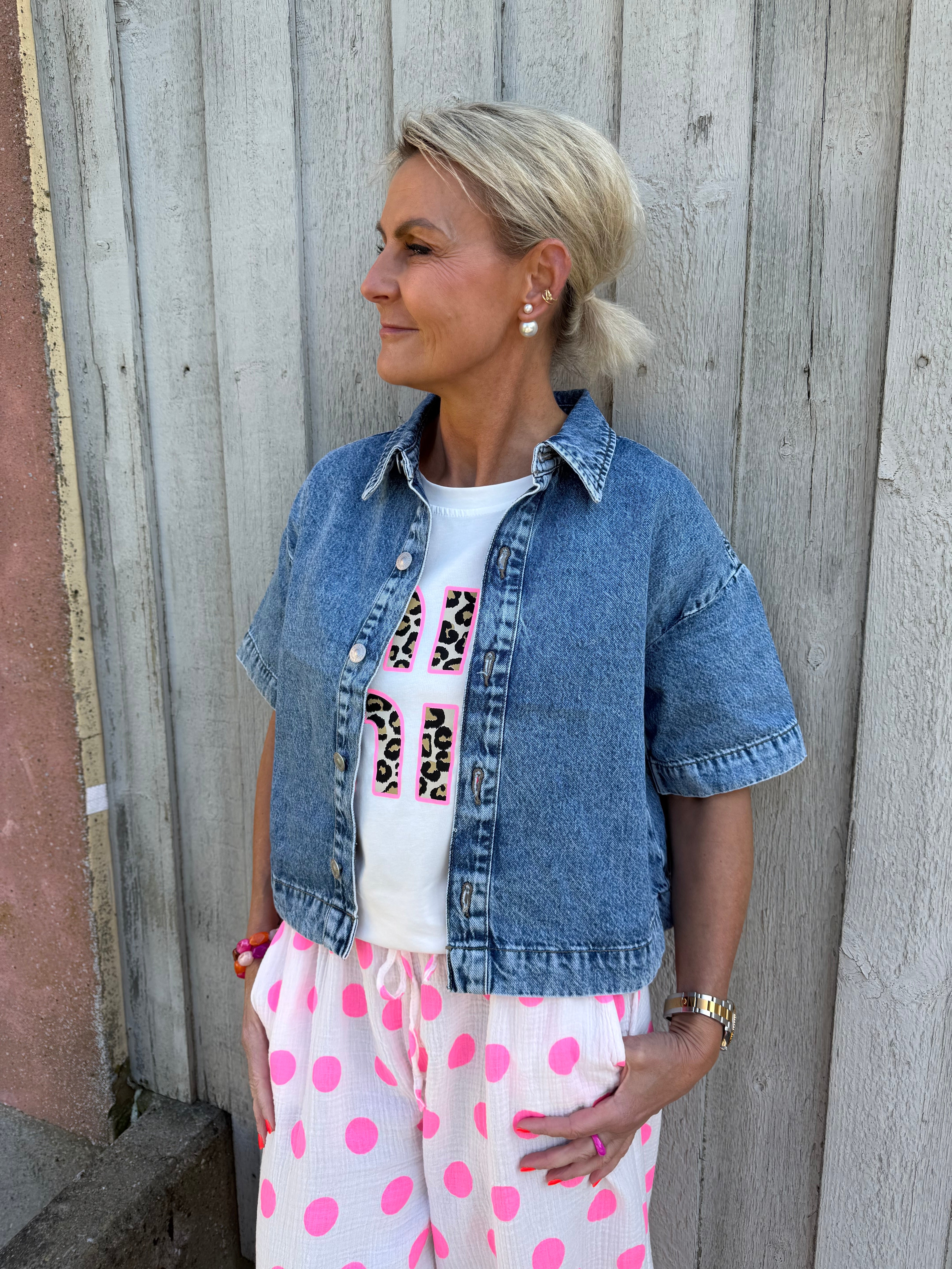 SKY SS A-SHAPE DENIM TOP - Medium Blue Denim