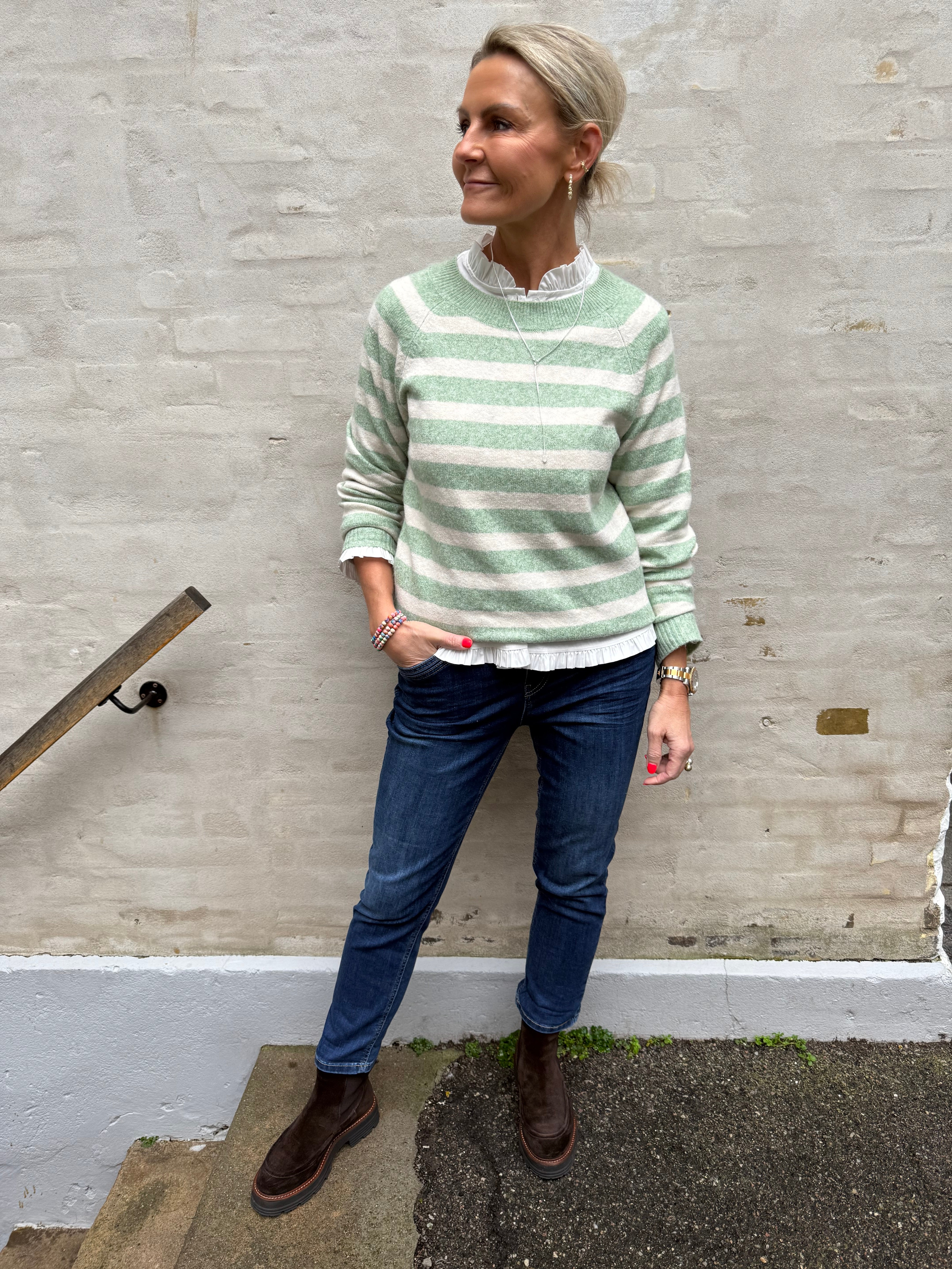 DOFFY O-NECK BLOUSE - Mistletoe/Birch