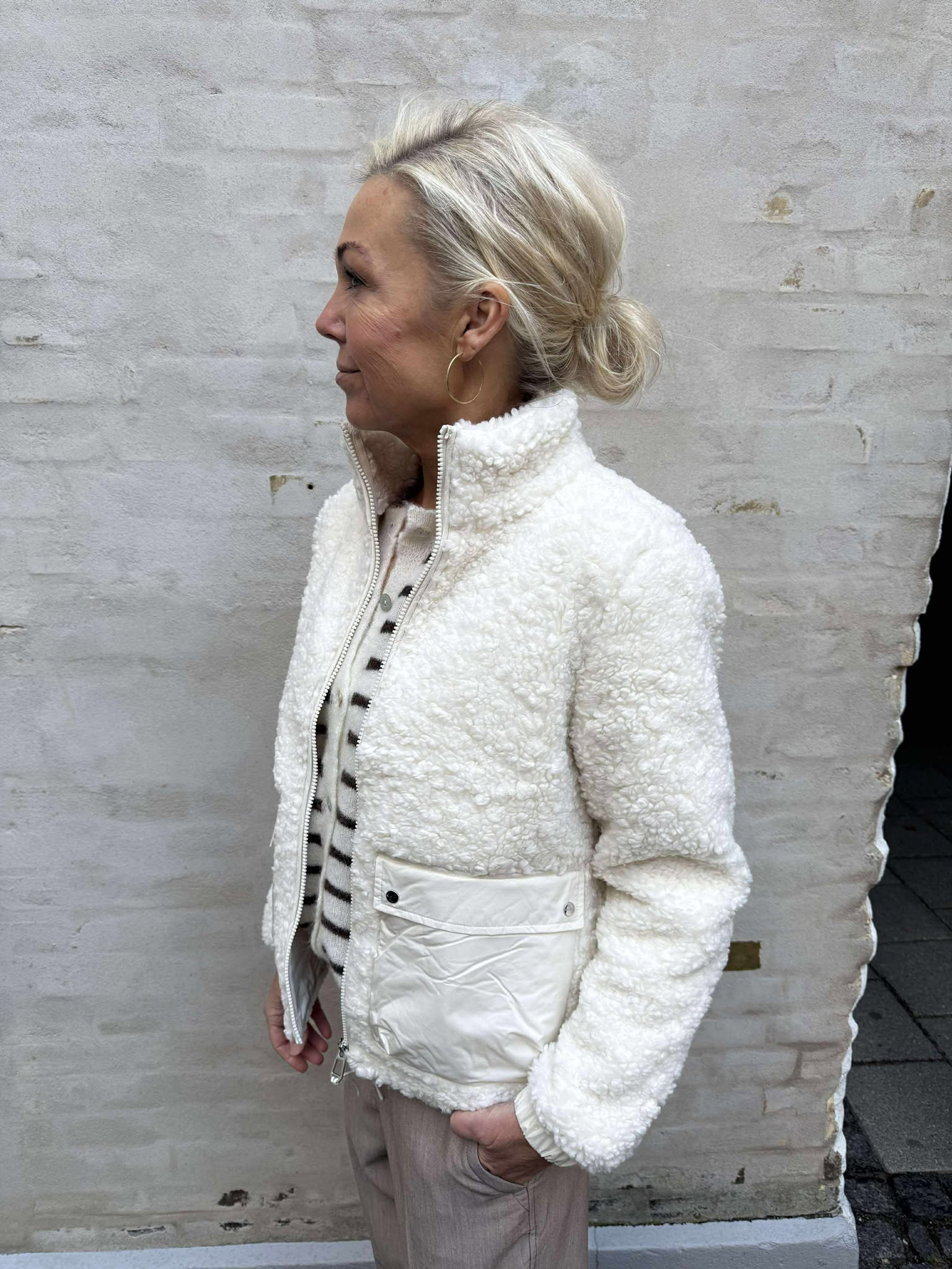 Mat Mix Teddy Jacket - Eggshell