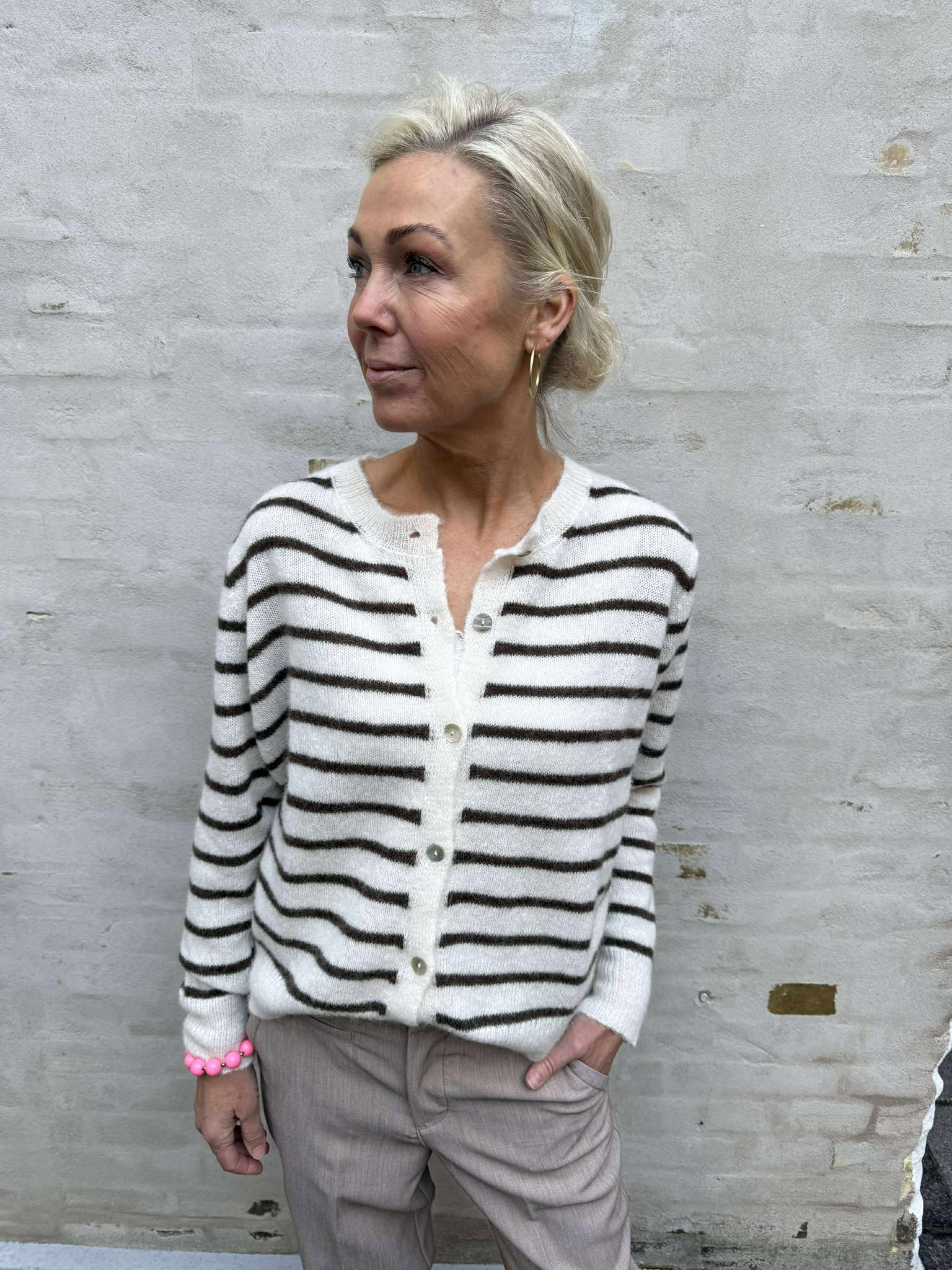 DELL Striped Knit Cardigan - Off White