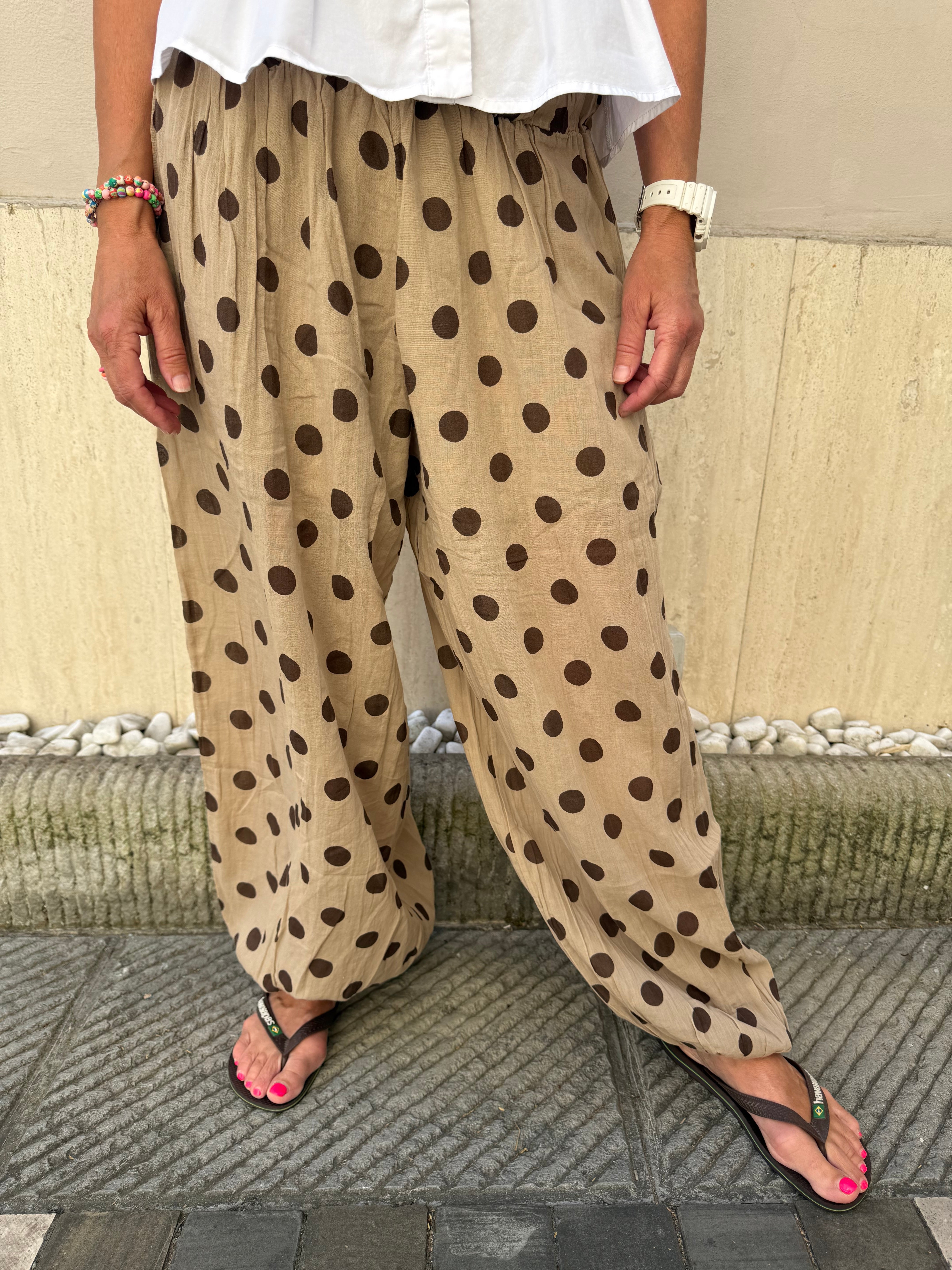 Polka Dot Pants - Beige/Brown