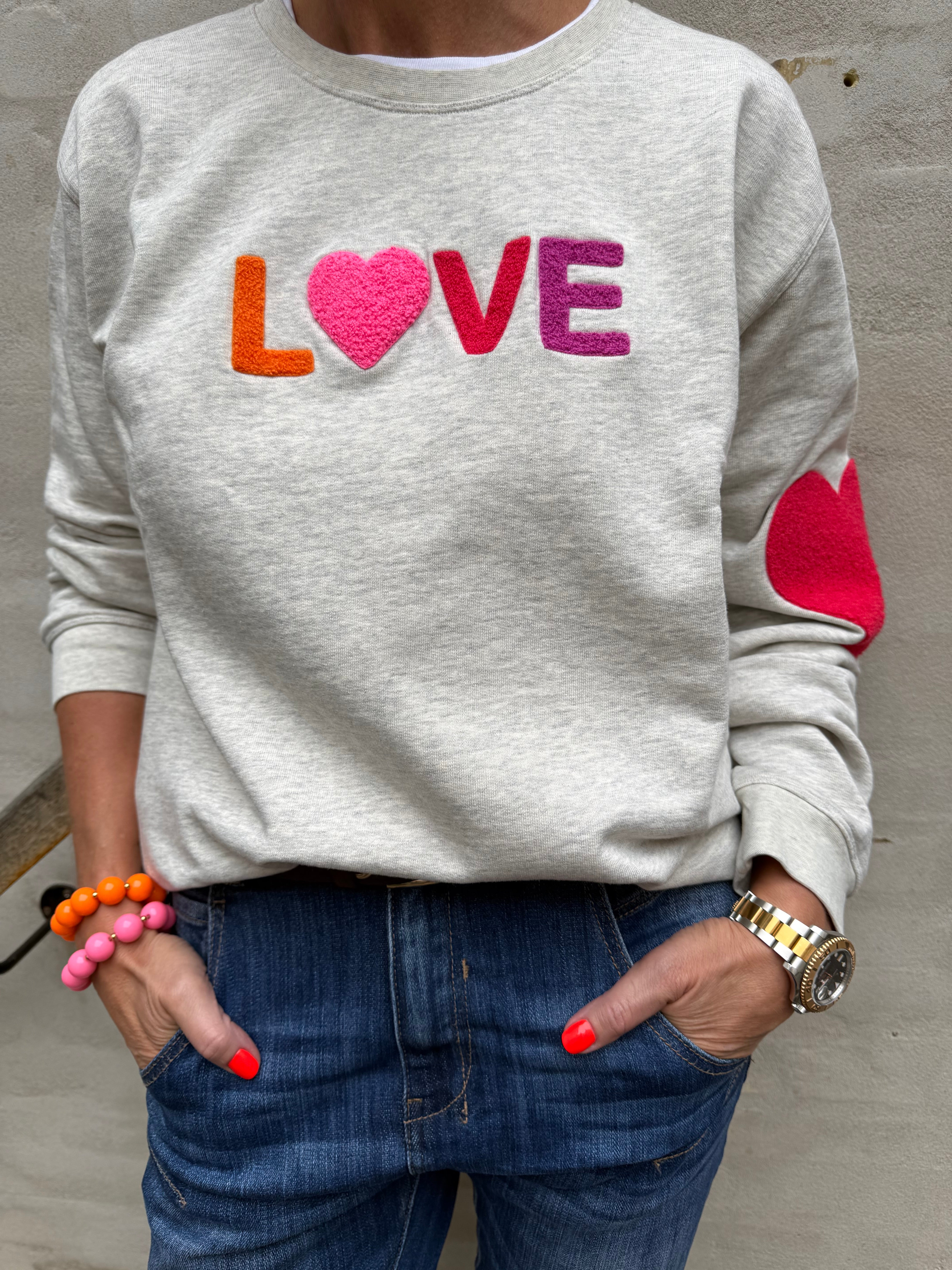 Sweat LOVE - Grey melange with Multi embroidery