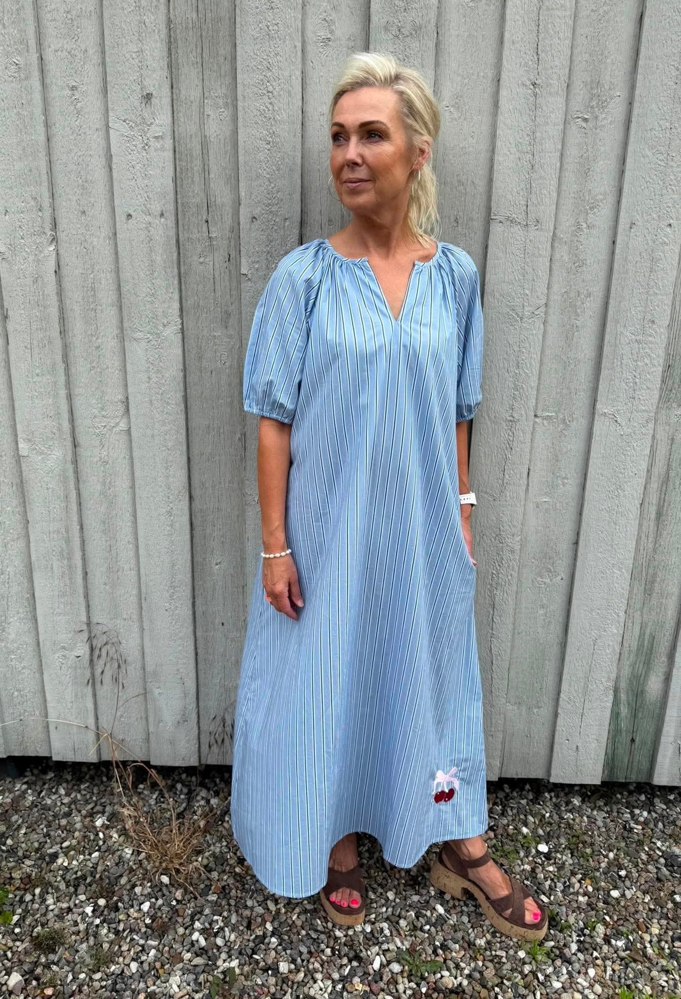 Cherry Dress - Light Blue Print