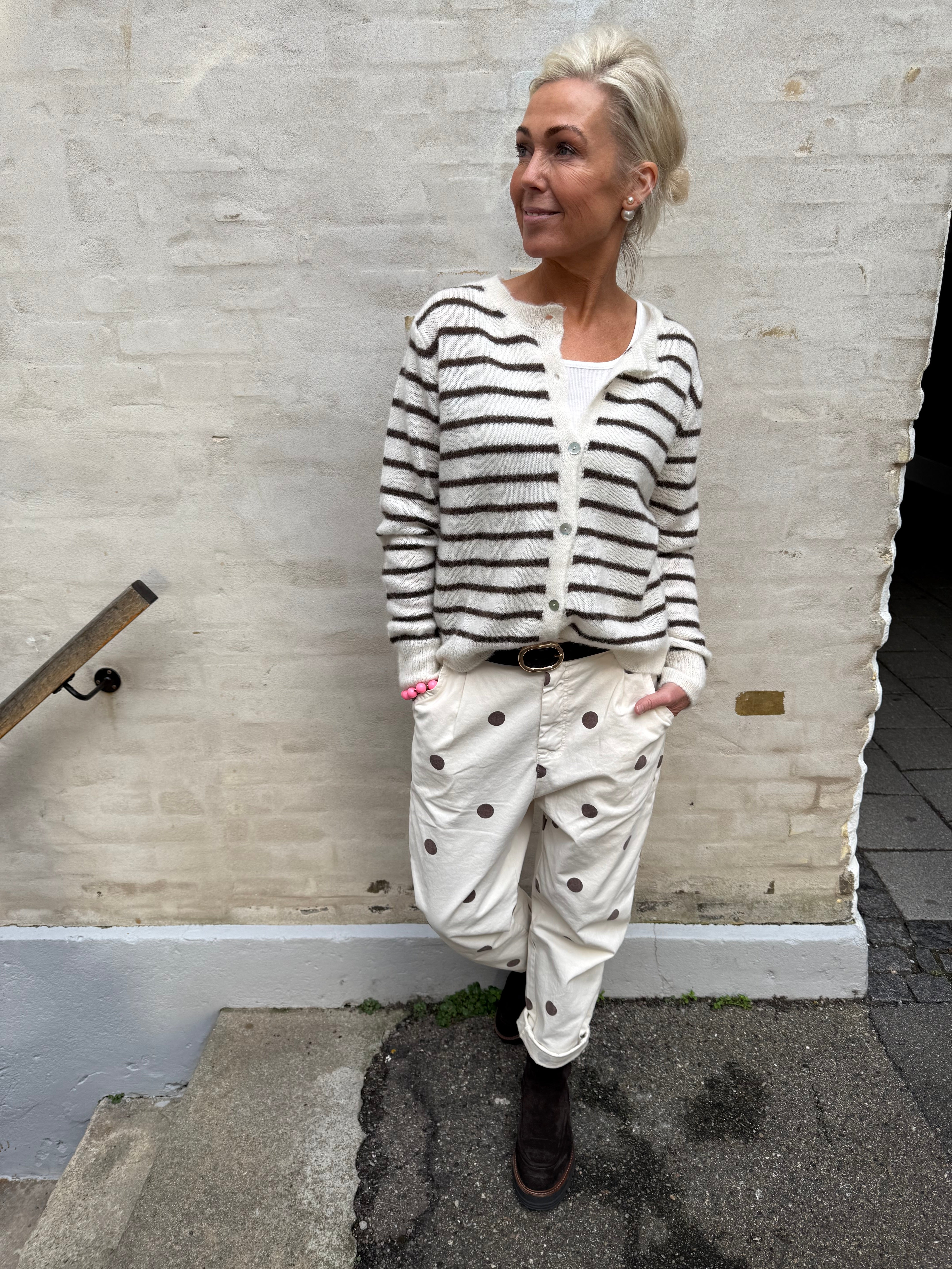 PREORDER-DELL Striped Knit Cardigan - Off White