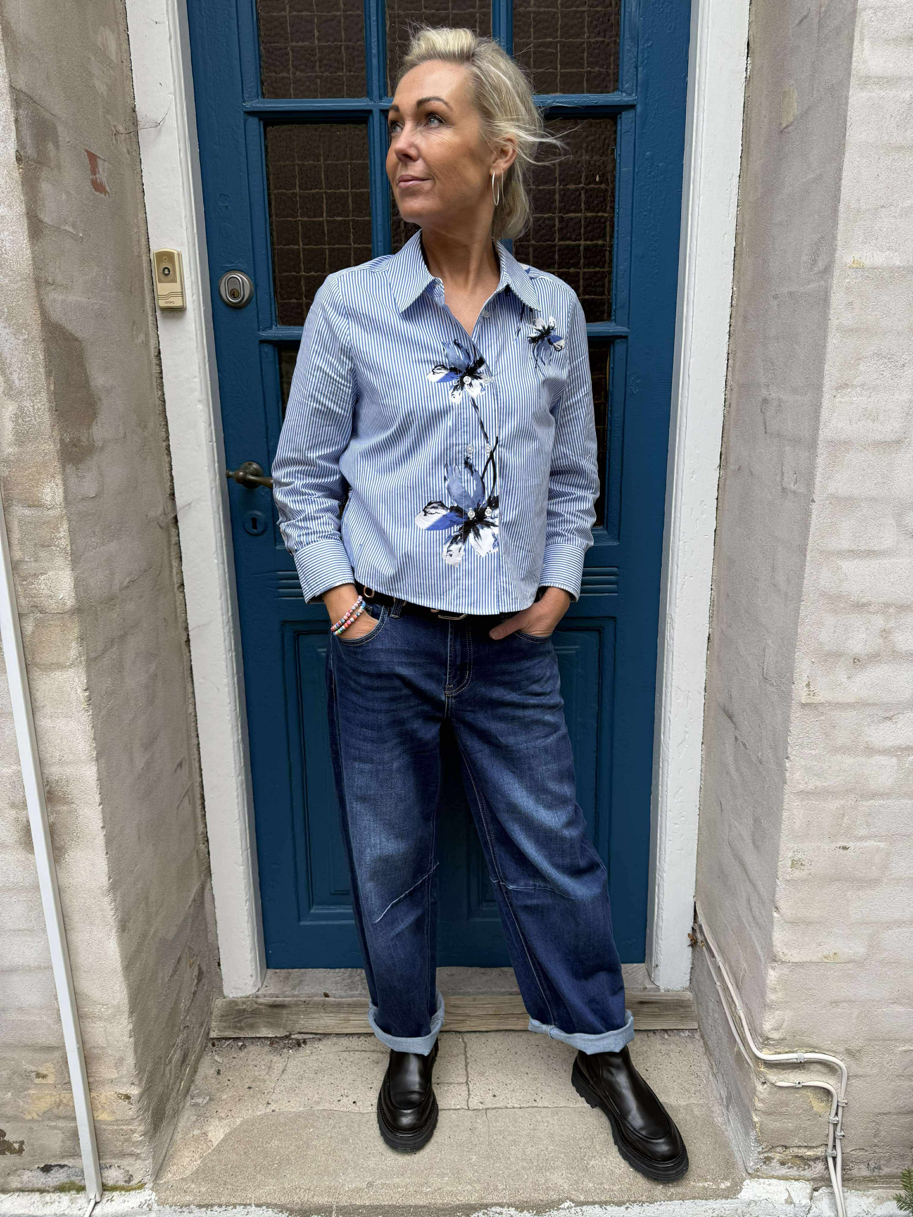 Brila Shirt - Blue Flower Stripe