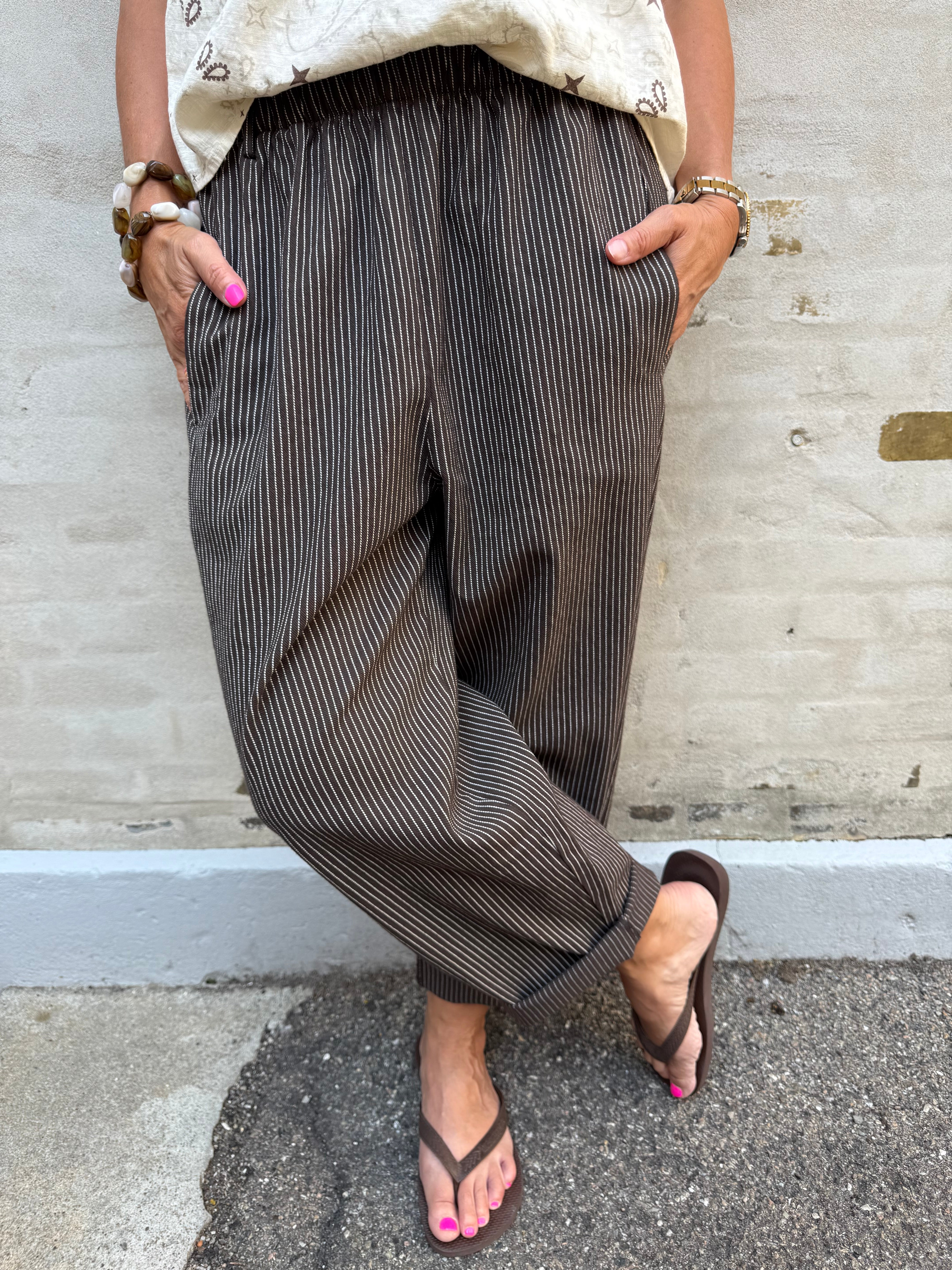 Paola Striped Pants - Dark Brown Striped