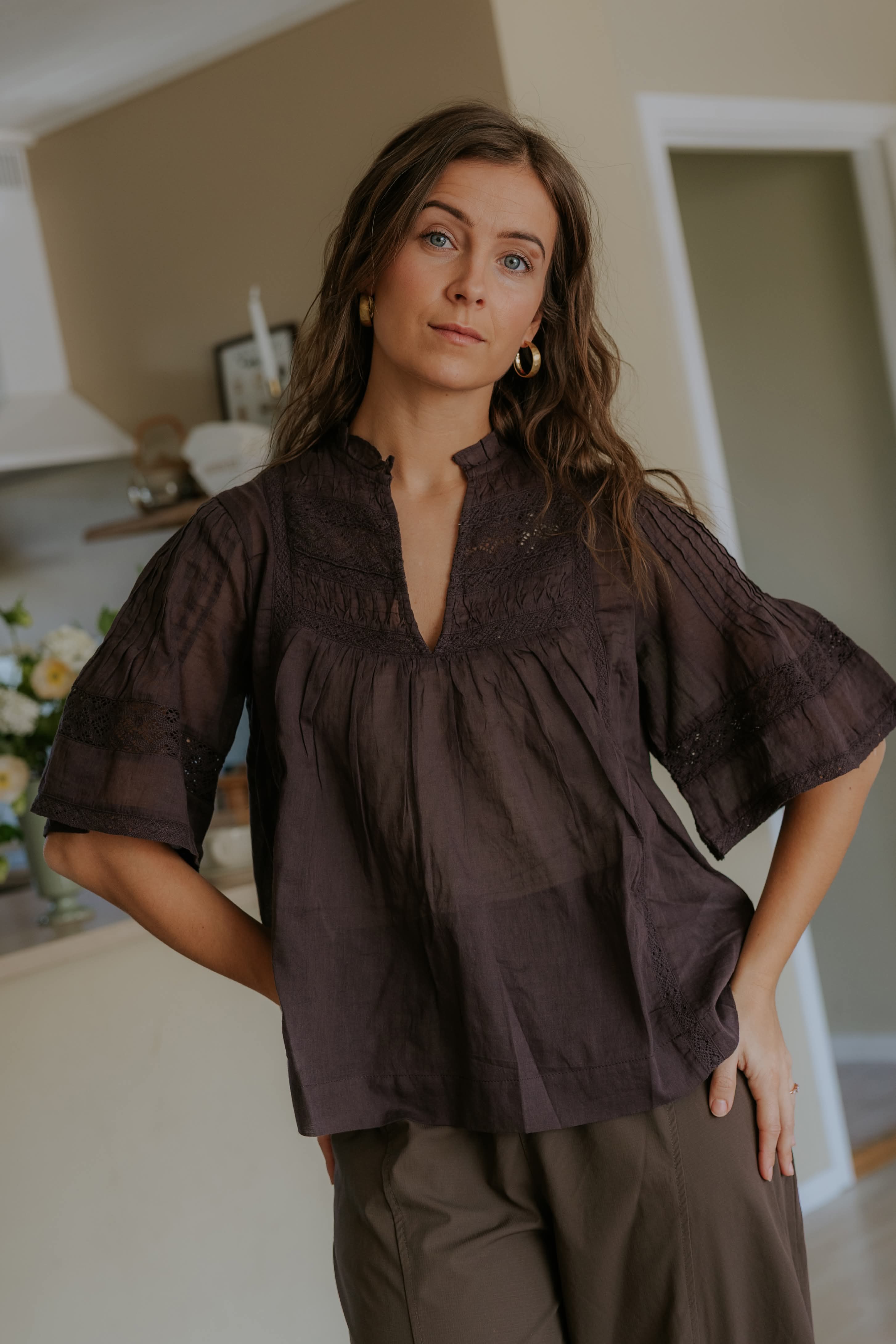 Siama S Voile Blus - Mörkbrun