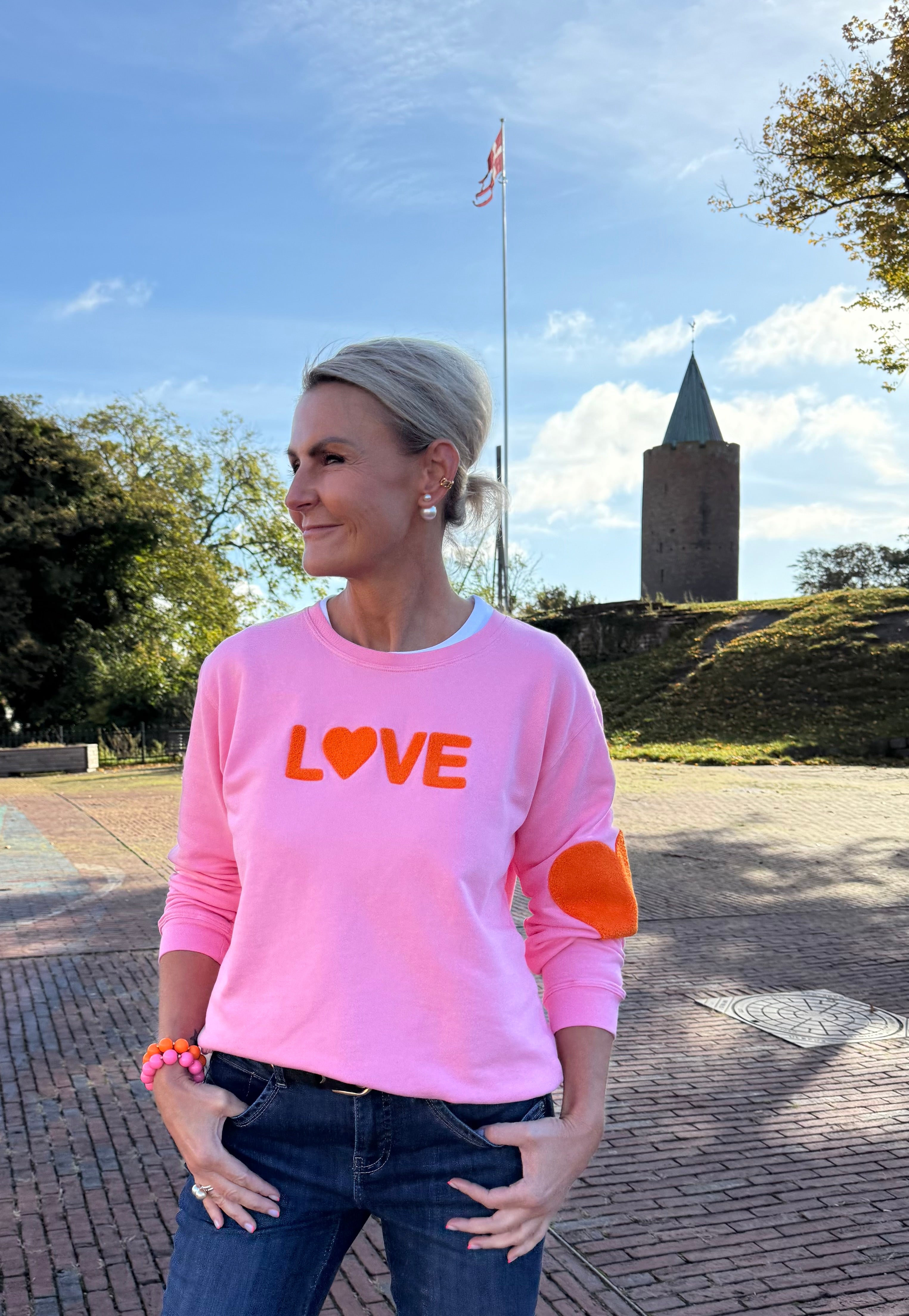 Sweat LOVE - Auora pink with orange embroidery classic