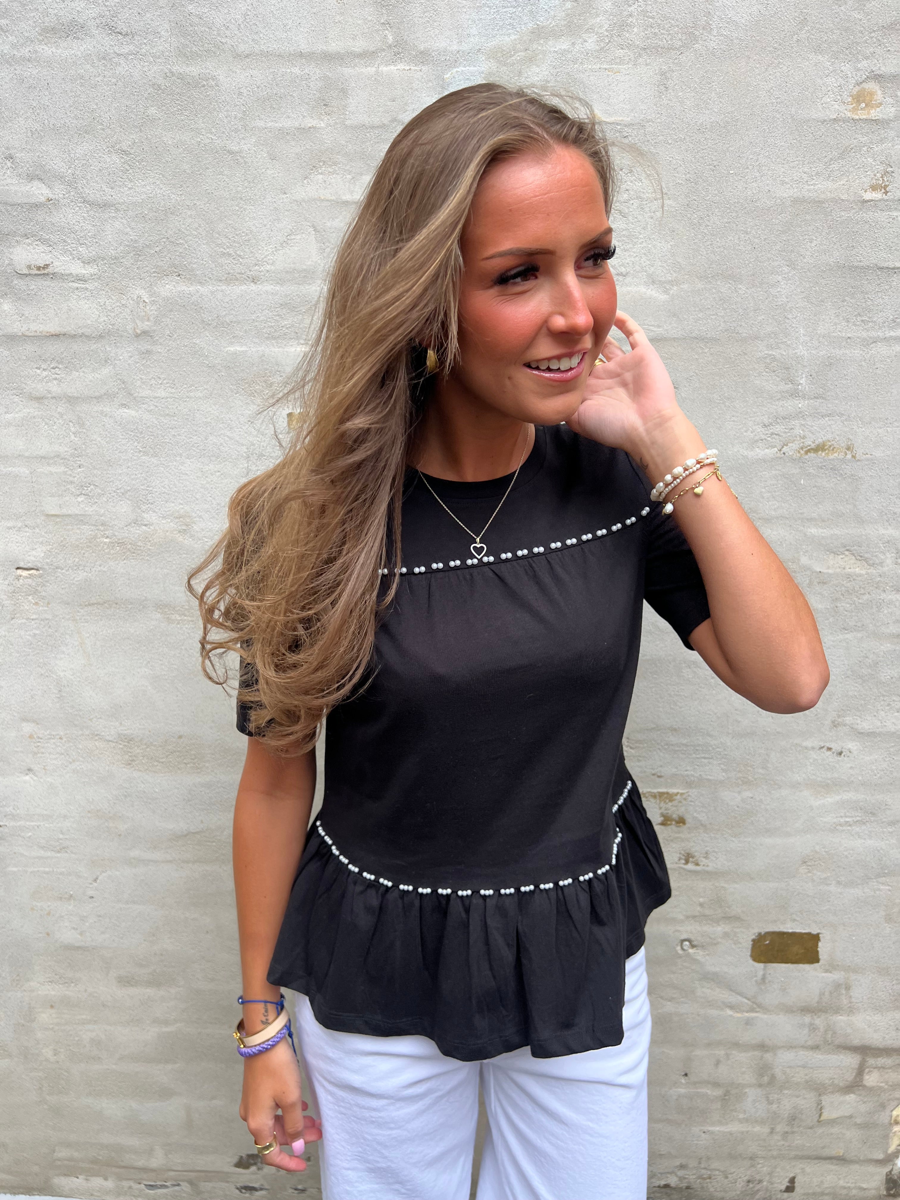 Poula Pearl Top - Black/WHITE PEARL