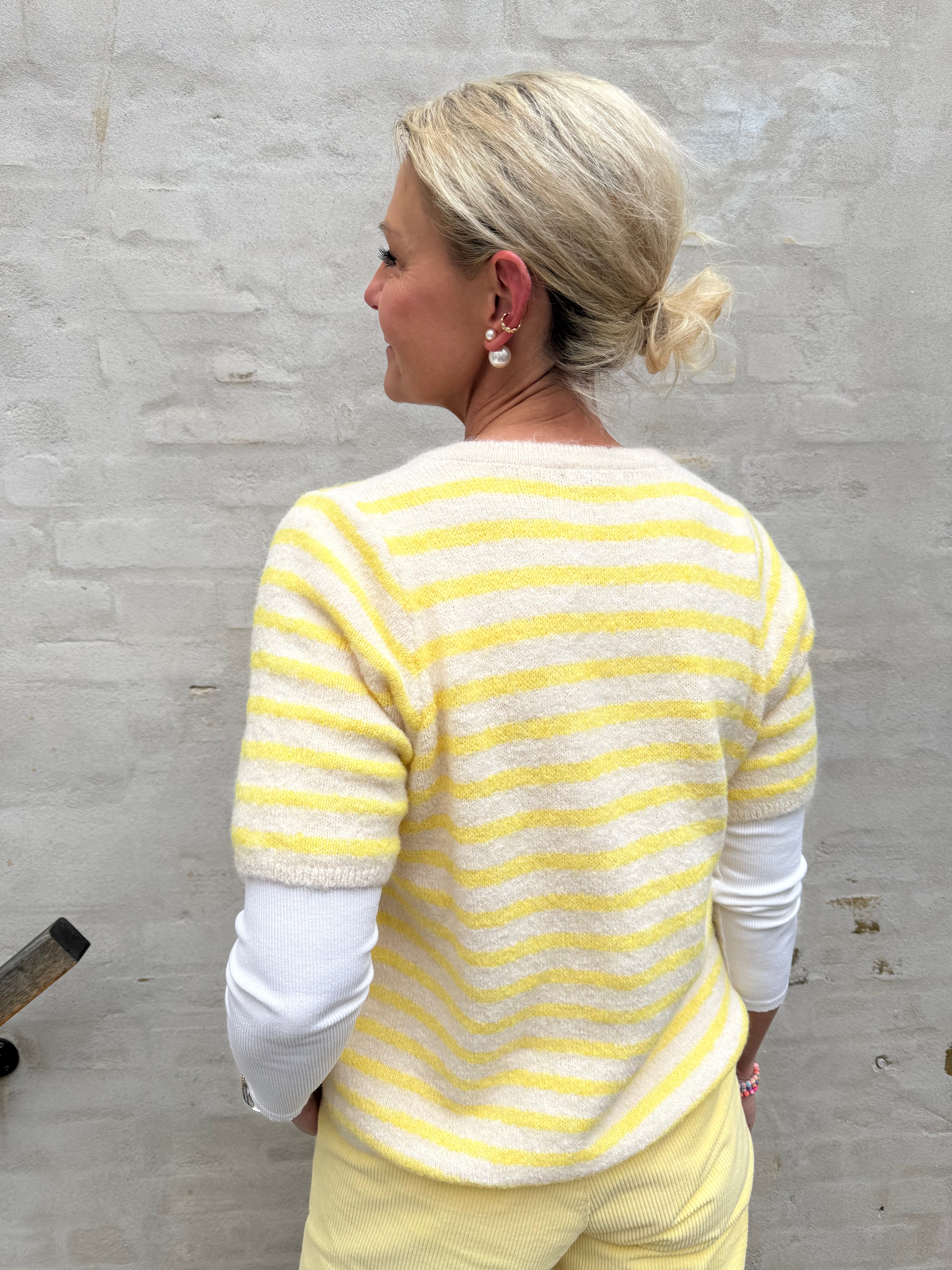 Striped T-shirt Cardigan - Off White/Yellow