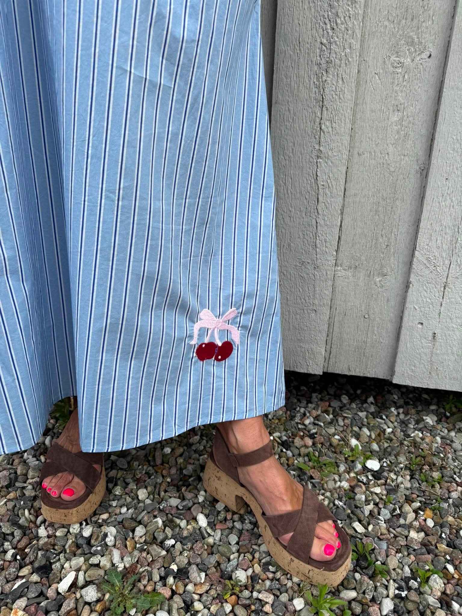 Cherry Dress - Light Blue Print