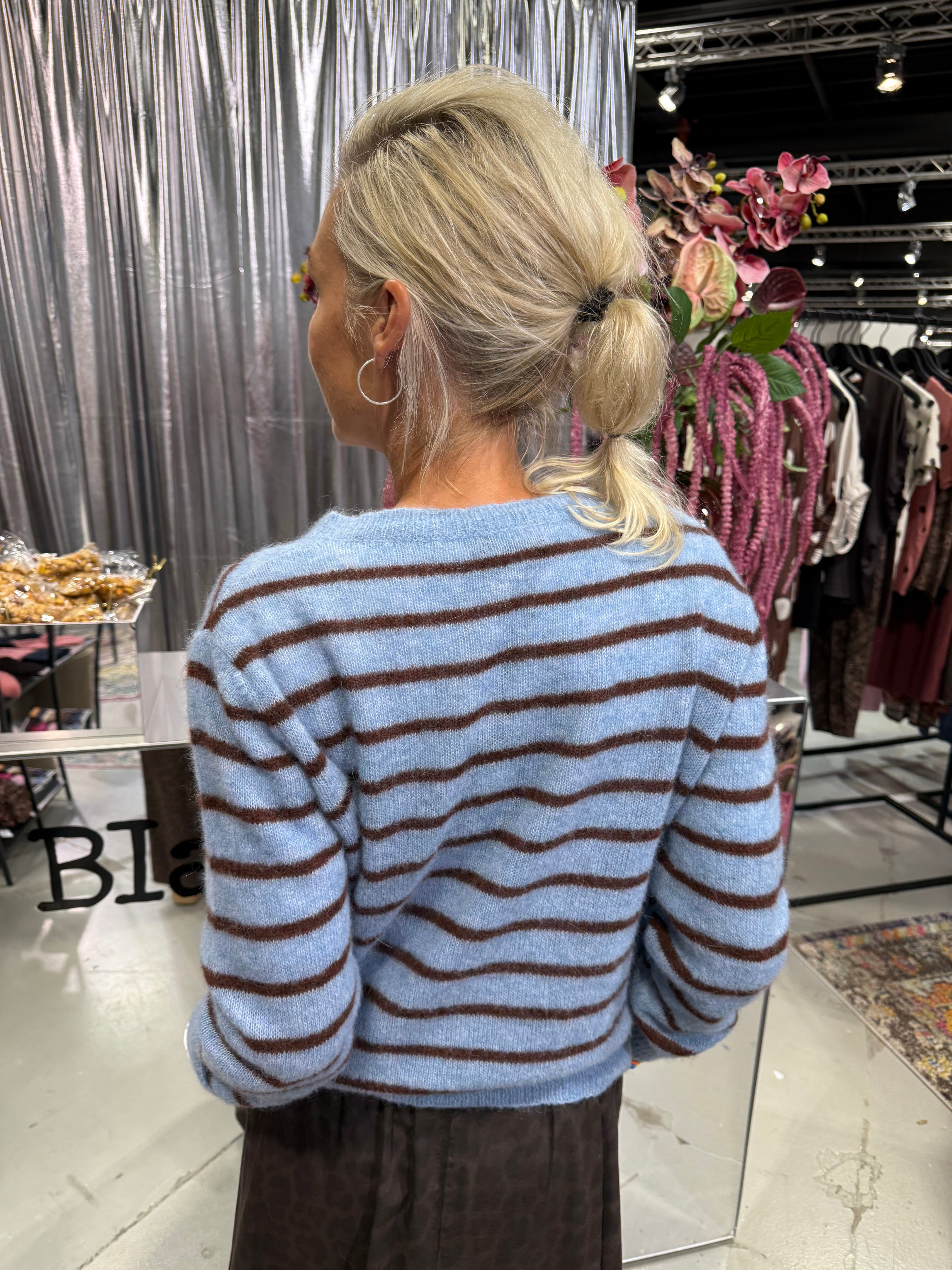 PREORDER-DELL Striped Knit Cardigan - Blue