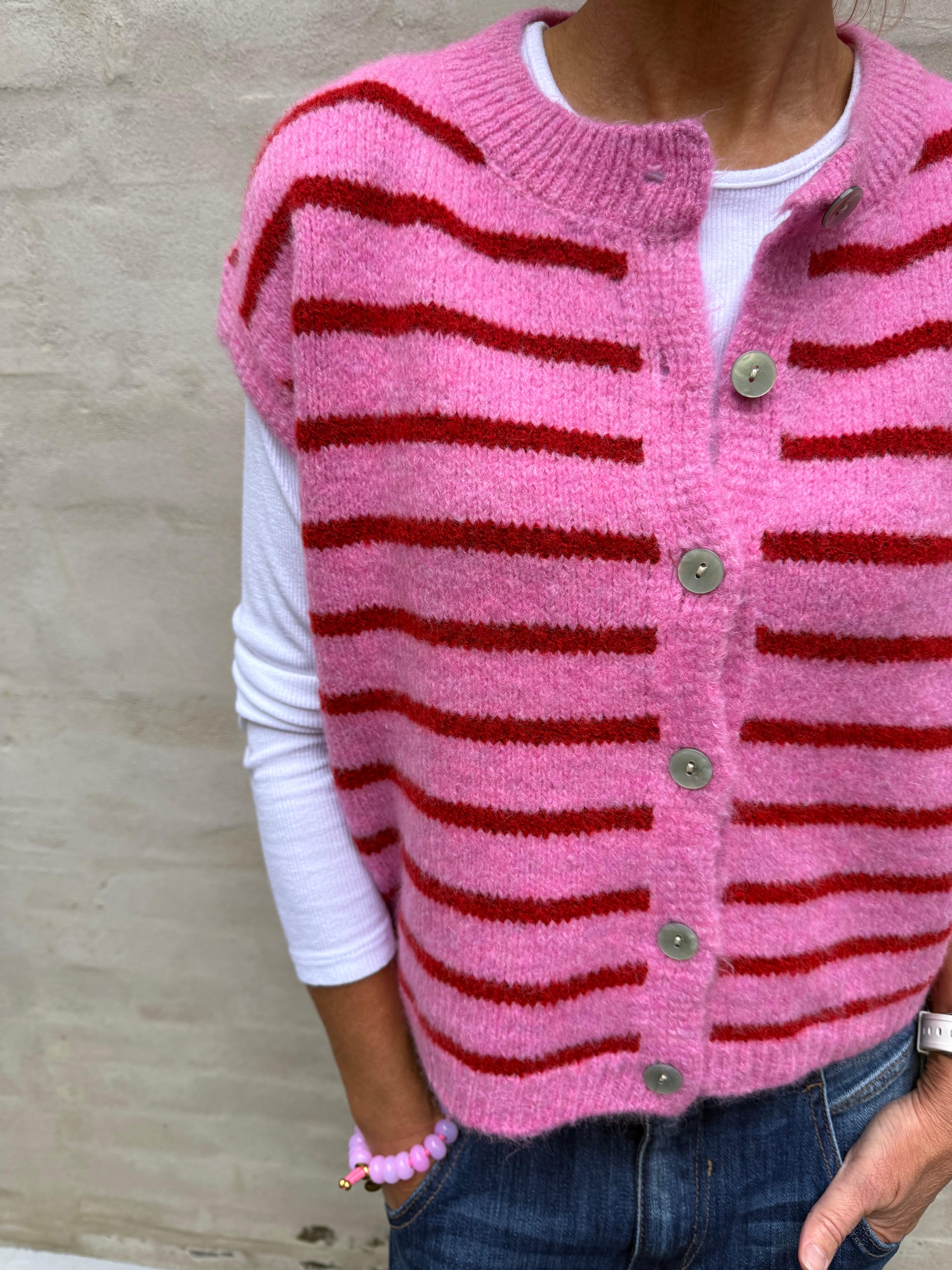 Striped Knit Vest - Burgundy