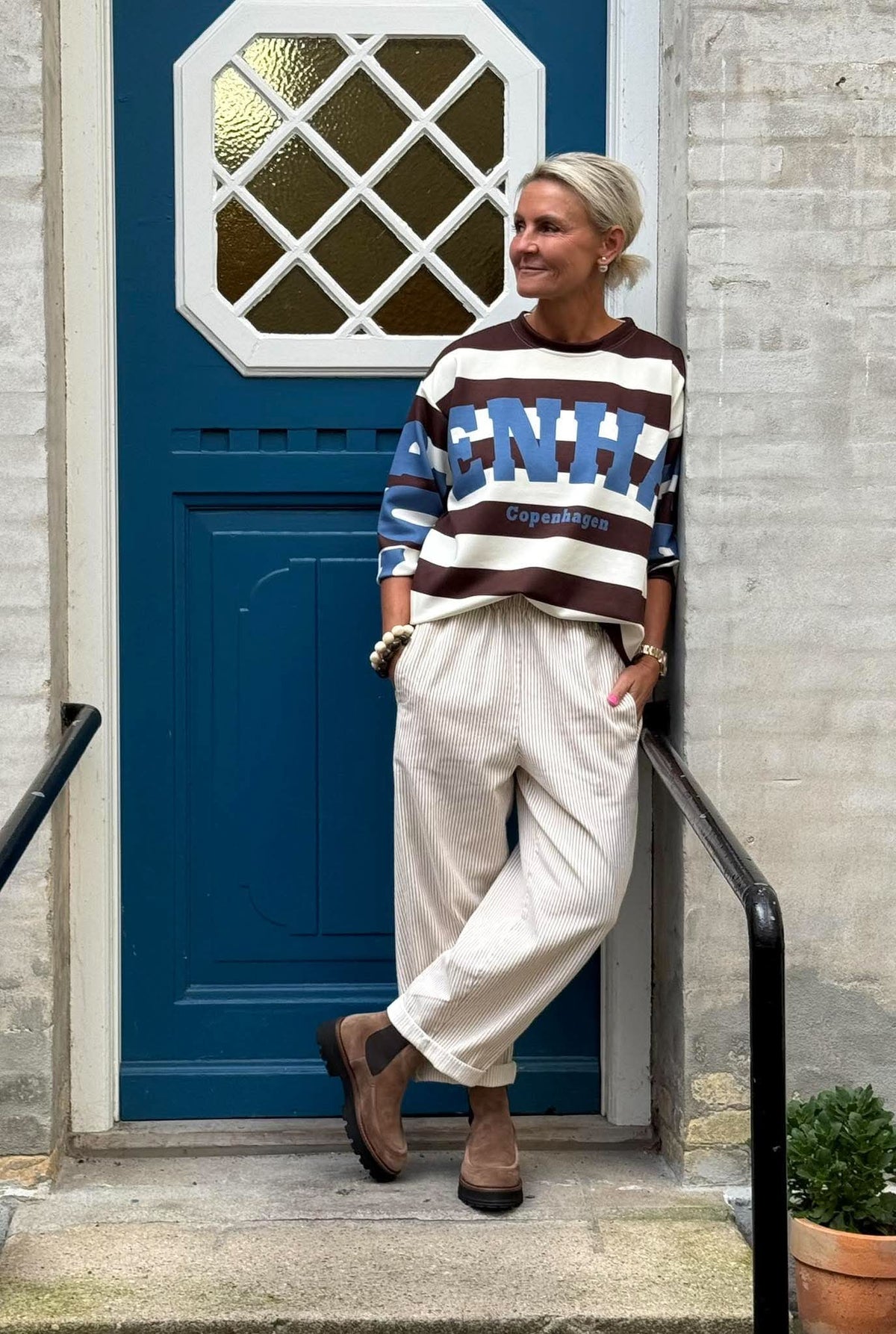 Paola Striped Pants - Off White/Light Beige