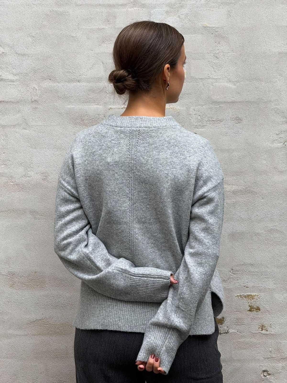 JUNO L/S LO O-NECK KNIT - Medium Grey Melange