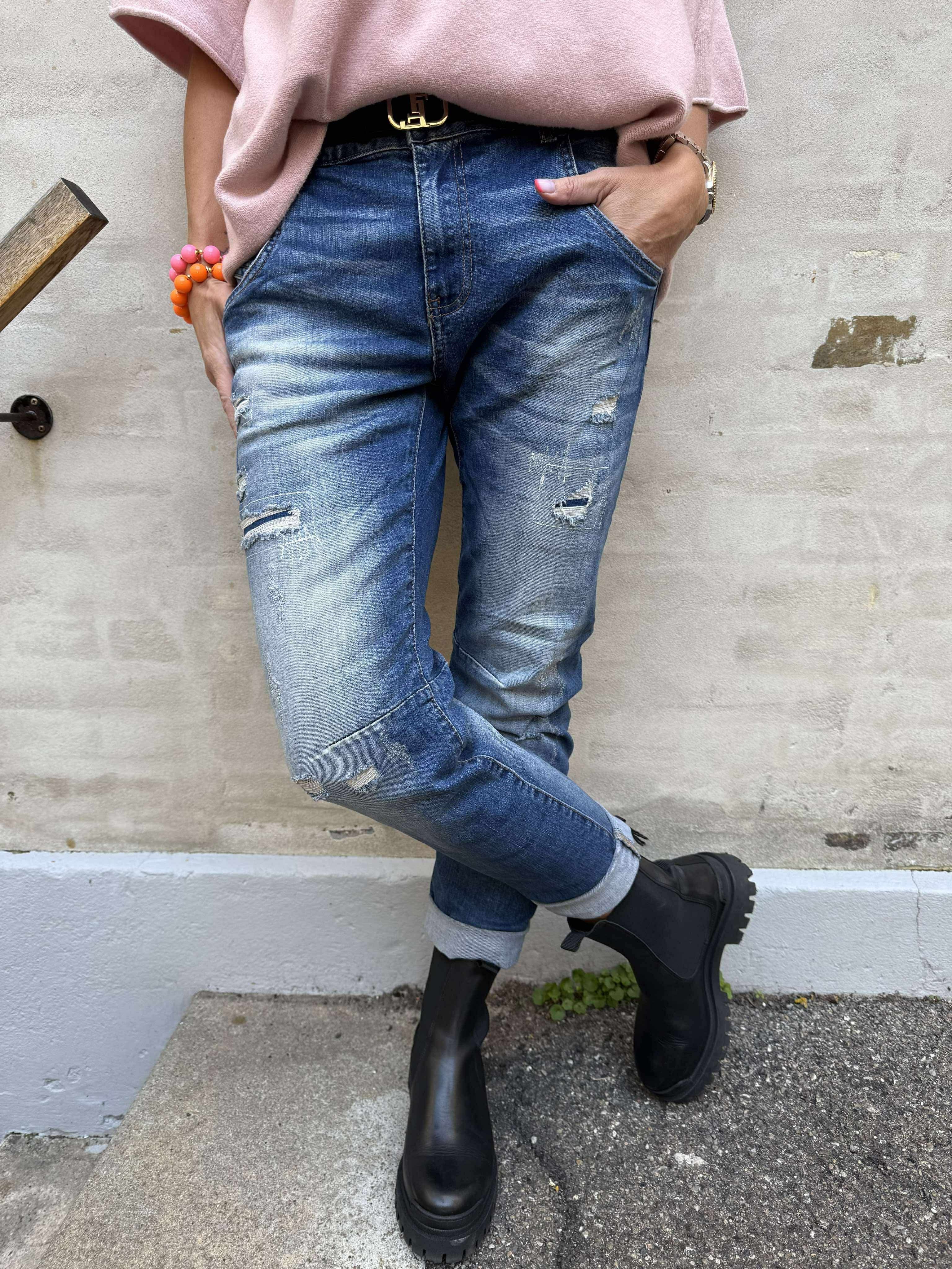 Denim Pants w. Paths - Denim Blue