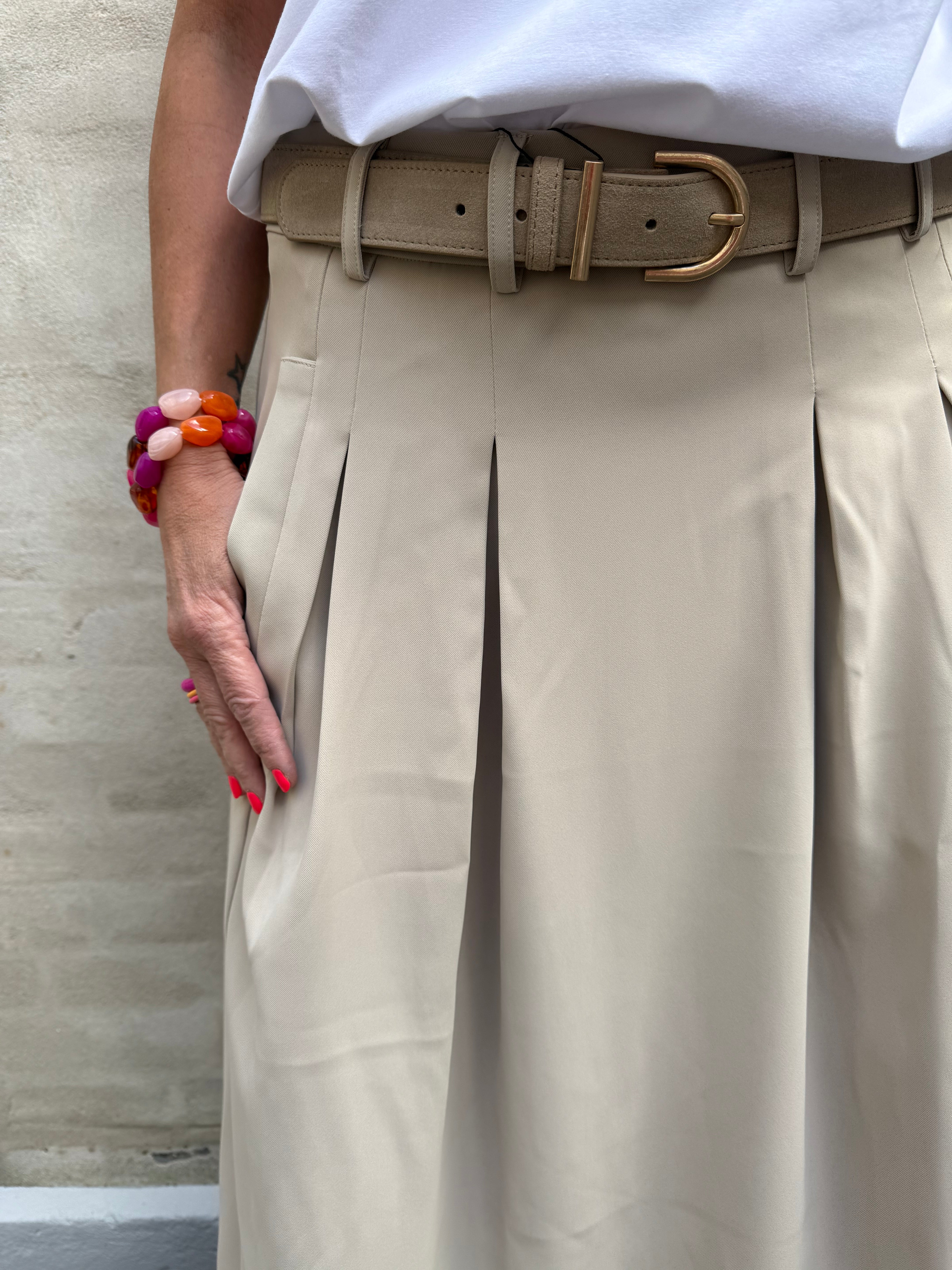 Anya Midi Pleat Skirt - Sand