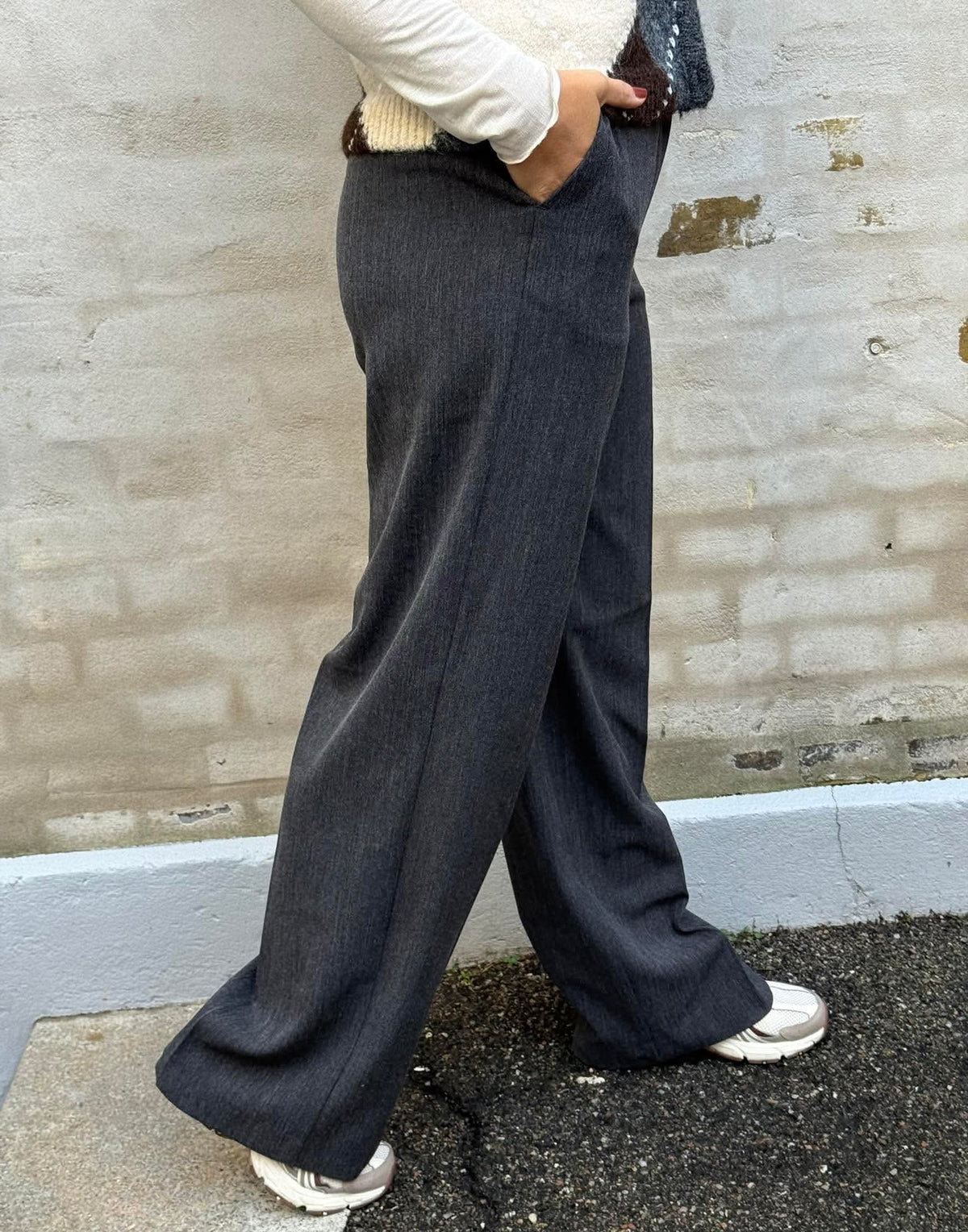 KAMMY MW WIDE PANTS - Black Melange