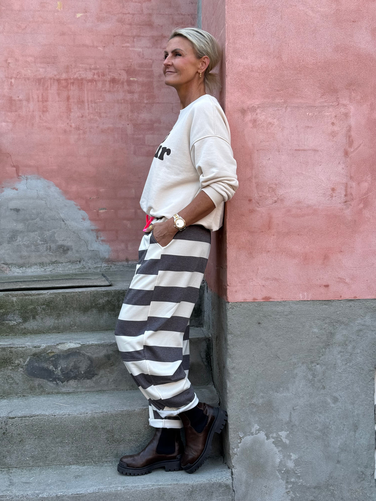 Very Striped Sweatpants - Off White/Brun