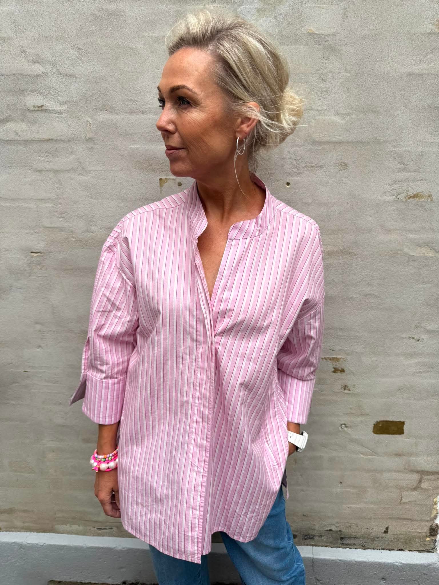 Luna Cherry Shirt - Light Pink Stripe
