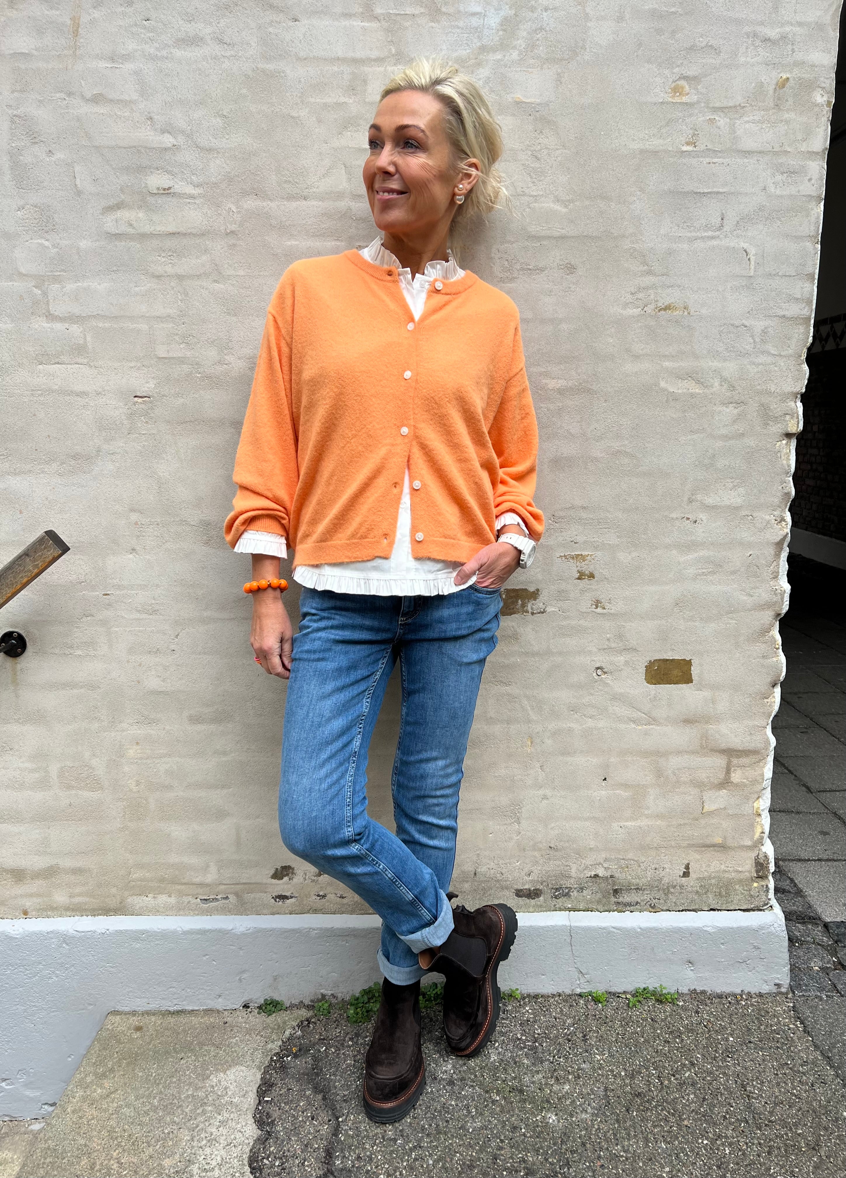 NAOMI LS O-NECK KNIT CARDIGAN - Russet Orange MELANGE