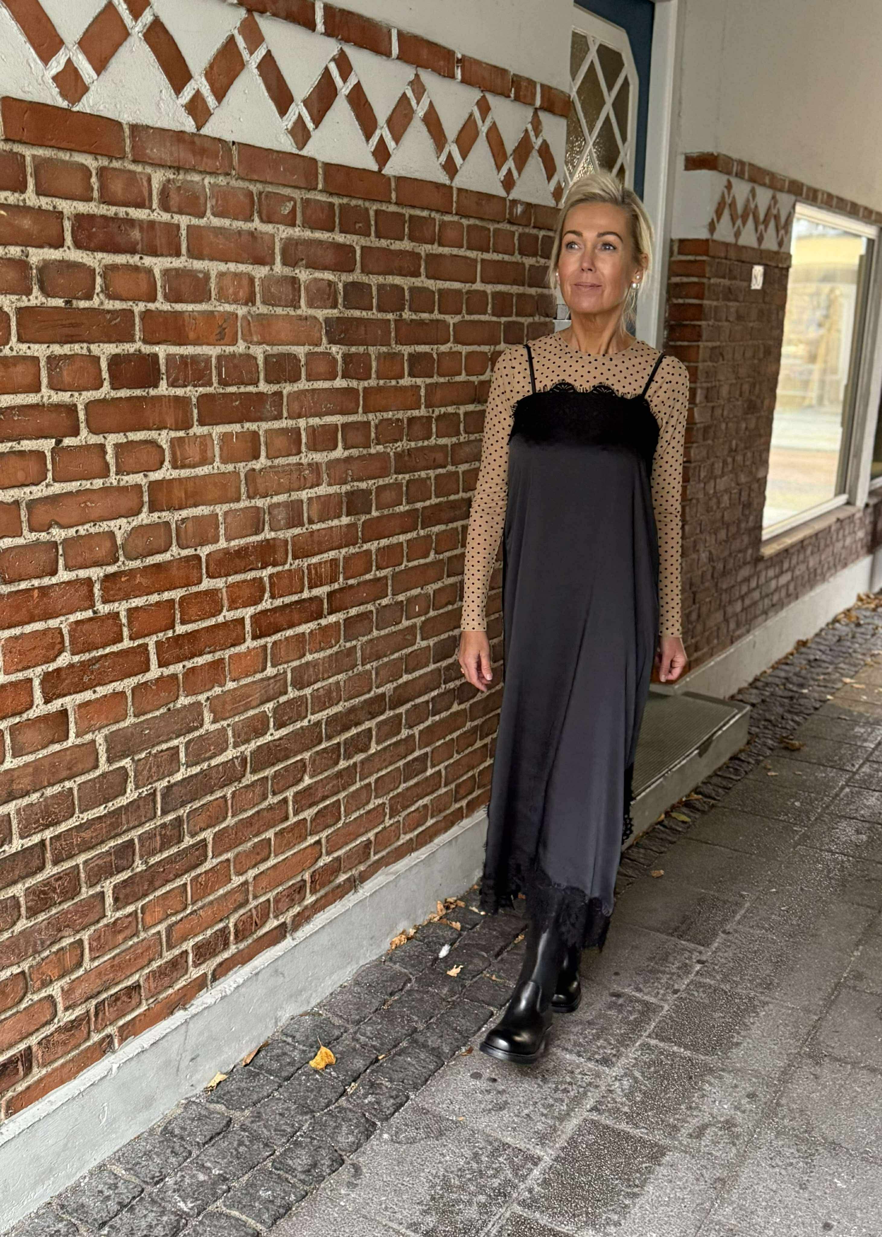 Evie Lace Strap Dress - Black