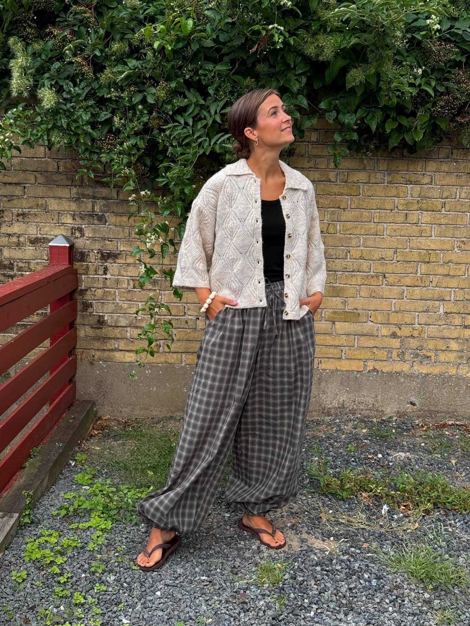 Roxane Balloon Checked Pants - Dusty Army